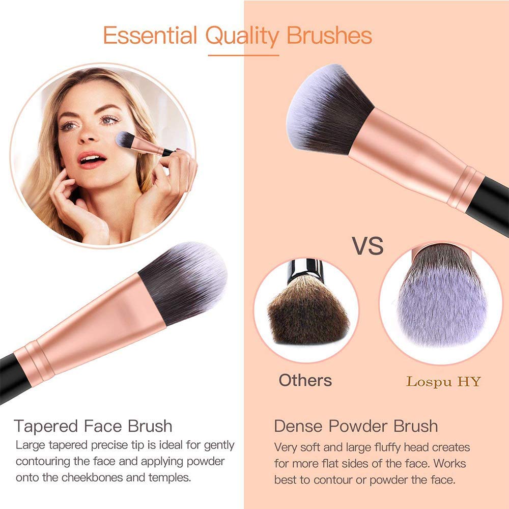 Detalle de AMMIY 18‑teiliges Premium Make-up Pinsel-Set – Holzhandle, Rose Gold, synthetische Pinsel für Foundation, Puder, Concealer, Rouge und Lidschatten