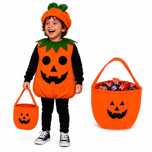 Detalle de TK Gruppe Timo Klingler Kürbiskostüm für Kinder, orange, mit Tasche