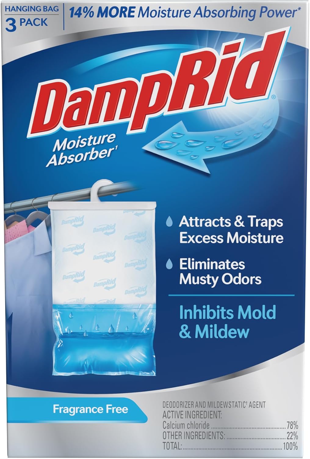 DampRid Fragrance Free Hanging Moisture Absorber, 16 oz, 3 Pack for Closets