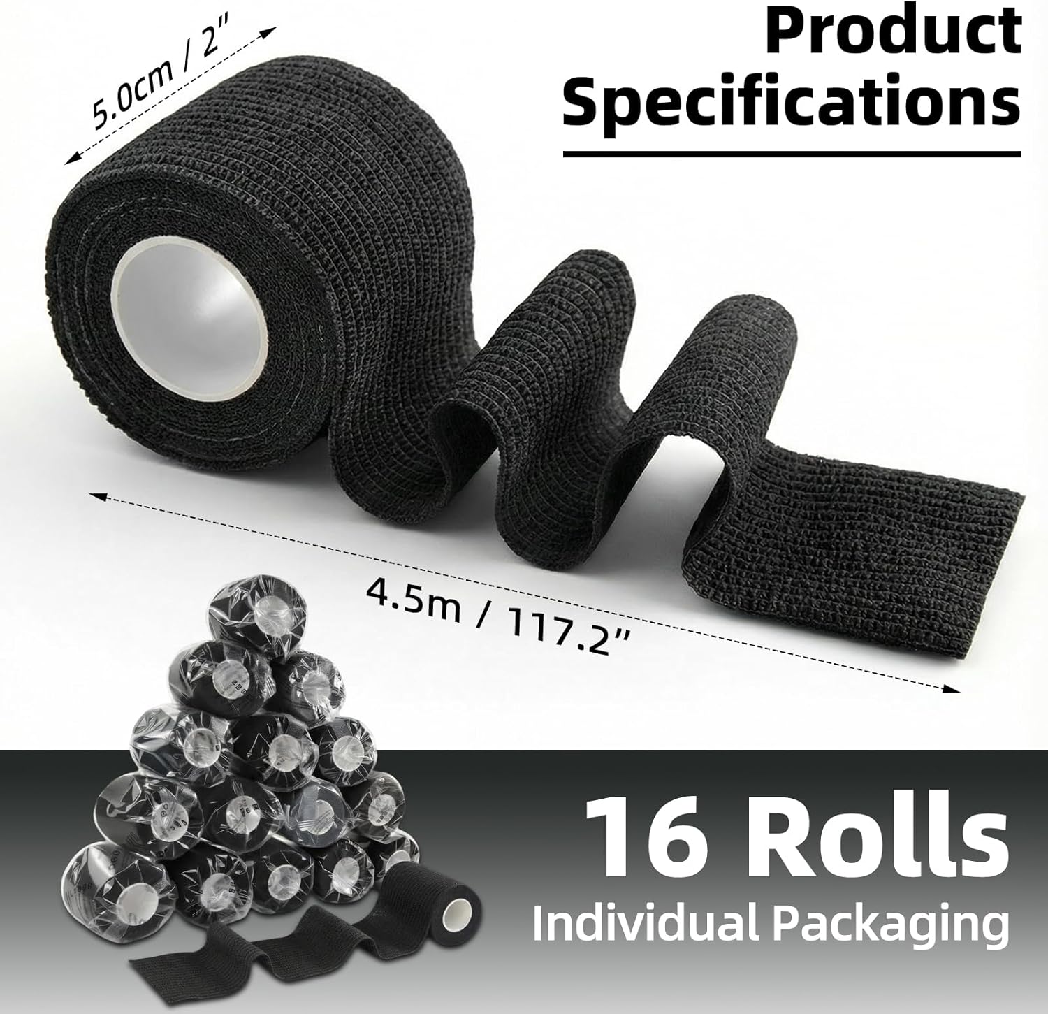 Detalle 2 de HONYAO Self Adhesive Bandage 16 Rolls 5cm x 4.5m – Cohesive Vet Wrap for Pets and People