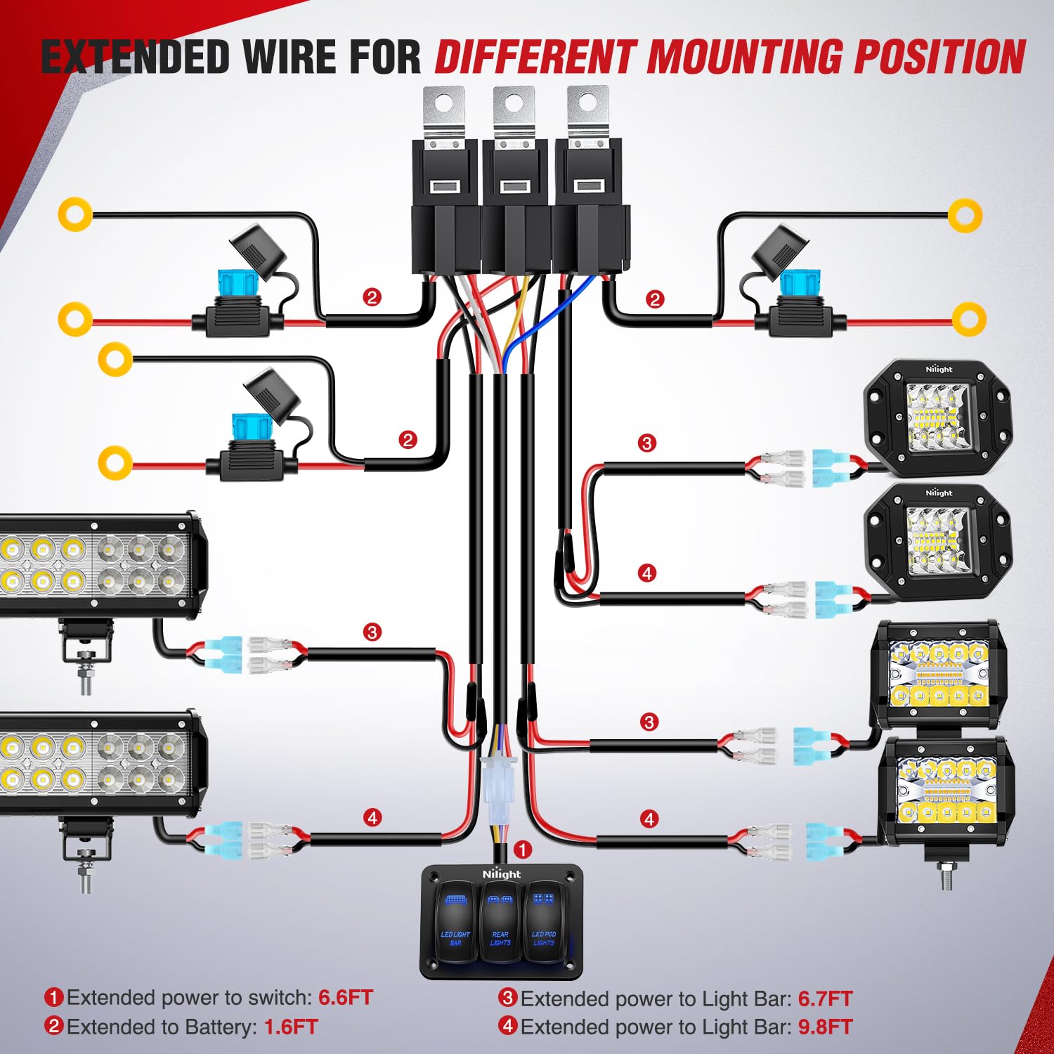 Detalle de Nilight 16AWG Wiring Harness Kit 12V