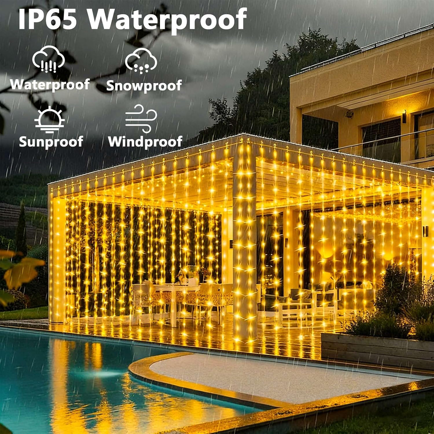 Detalle 2 de Joycome solarna kurtyna świetlna 3 × 3 m, 300 LED, pilot, 8 trybów