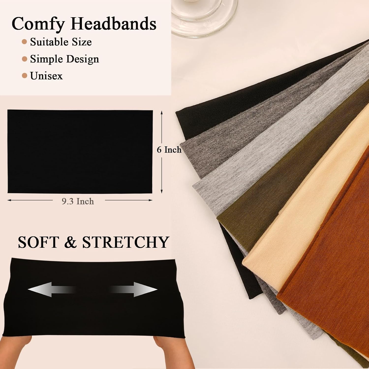Detalle de Sefiinh 6-Pack Wide Headbands, Stretchy Polyester-Spandex Hair Bands