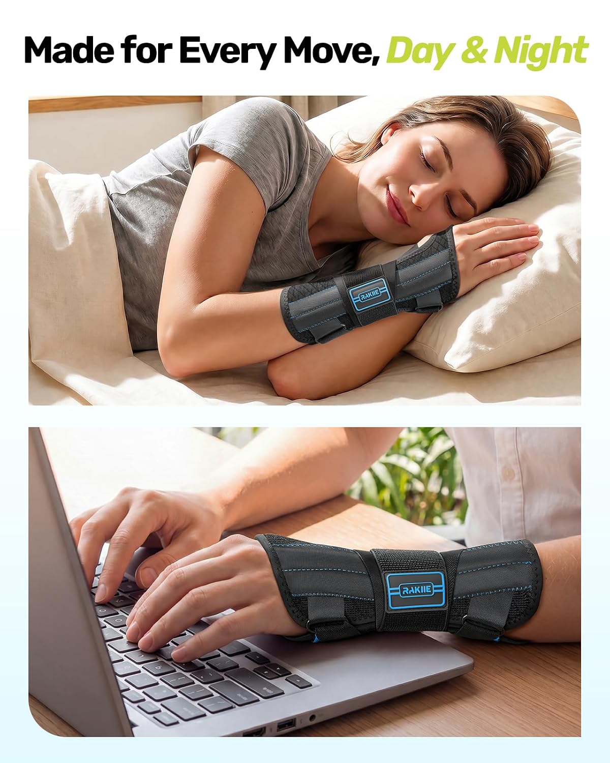 Detalle 2 de Rakiie ESP016 Carpal Tunnel Wrist Brace, Right Hand, Medium, Blue
