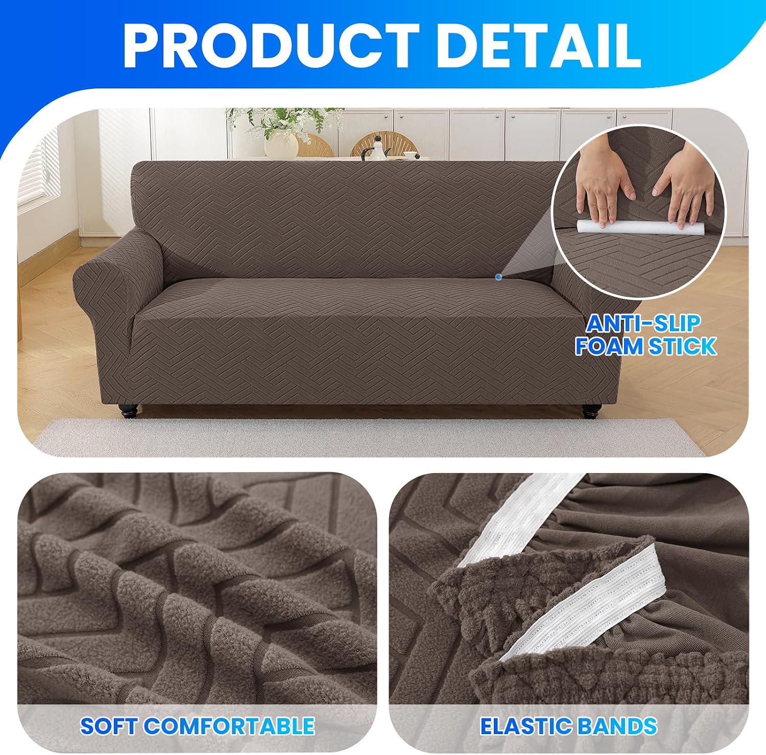 Detalle de CYCMACO housse de canapé extensible 3 places antidérapante avec accoudoirs