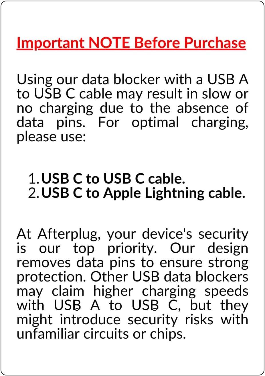 Detalle 2 de Afterplug USB C to C Data Blocker 240W pack ๐