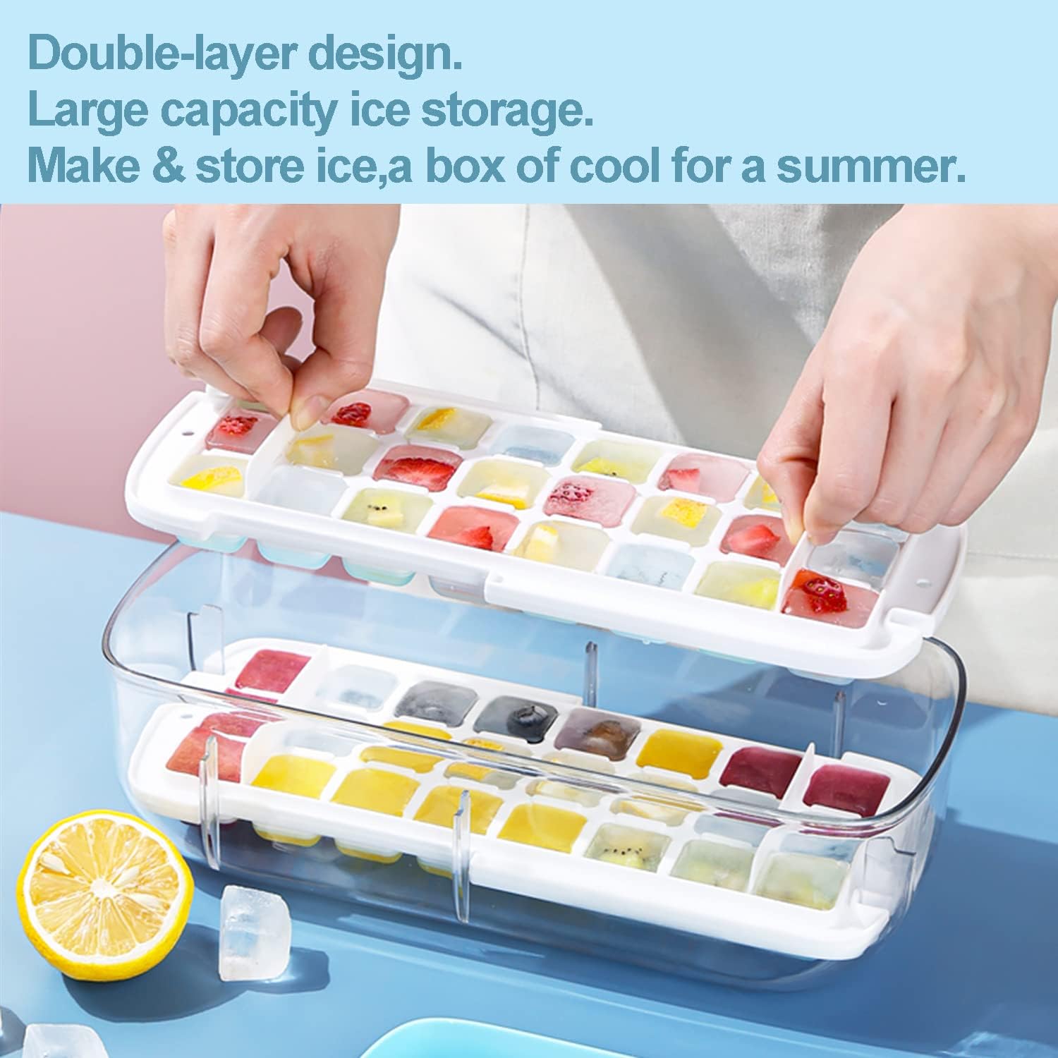 Thumbnail 3 de Ice cube tray with lid (48-cube set), press-release silicone moulds with storage container