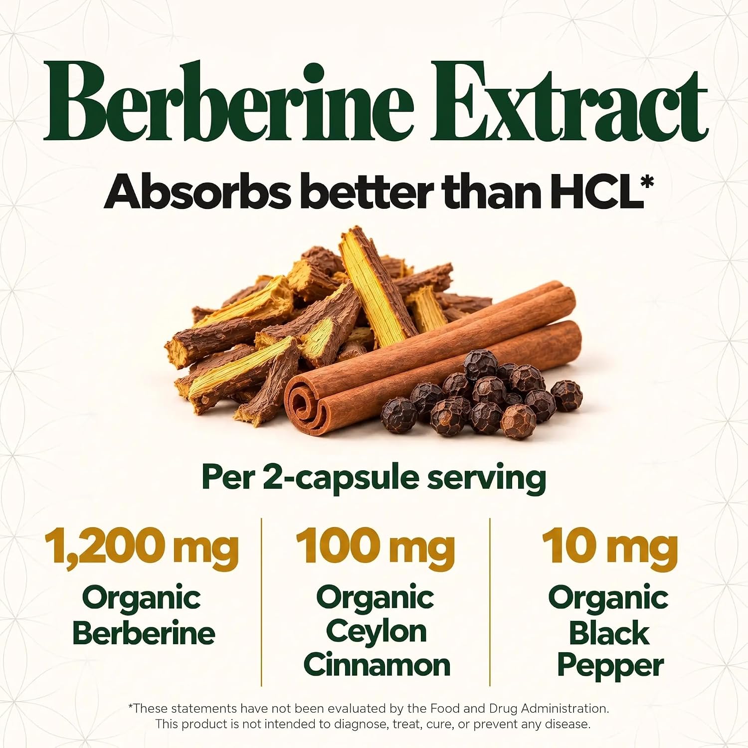 Detalle de Global Healing BER-60 Organic Berberine Supplement, 1200 mg with Ceylon Cinnamon
