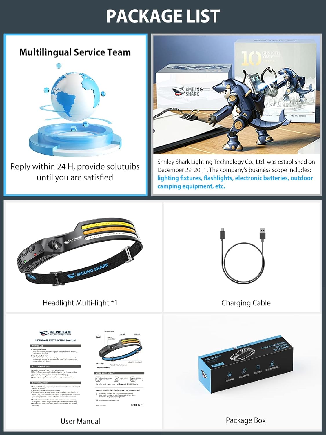 Thumbnail 6 de Smiling Shark Linterna Frontal LED Multicolor Impermeable 🔦