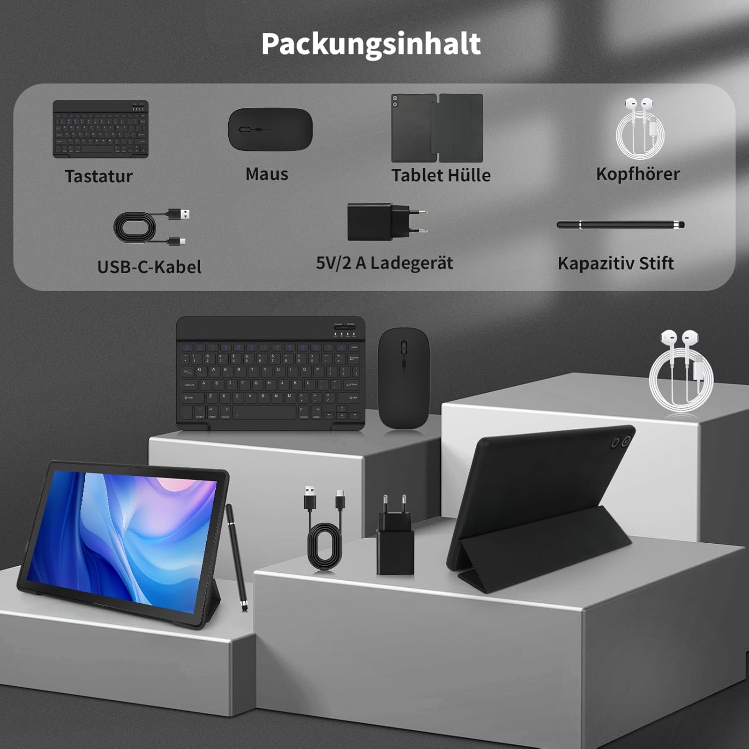 Thumbnail 6 de Tablet 10 pollici Kit 8-in-1 con Android 15: prestazioni, display IPS e accessori inclusi