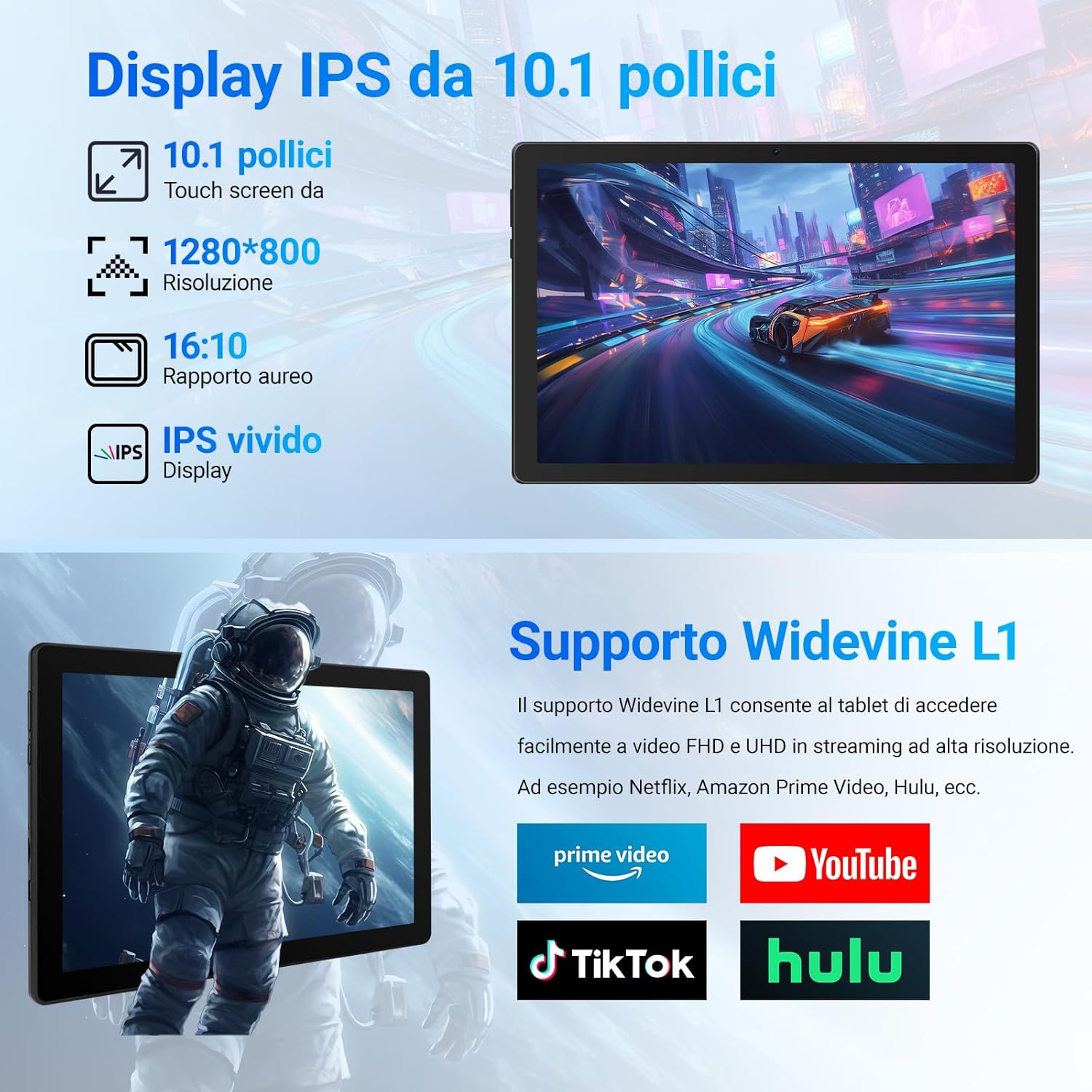 Thumbnail 4 de Laptok Tablet 10 pollici Android 14 Octa-Core, 64GB espandibili fino a 1TB, WiFi 6 e Bluetooth 5.3 (bianco)