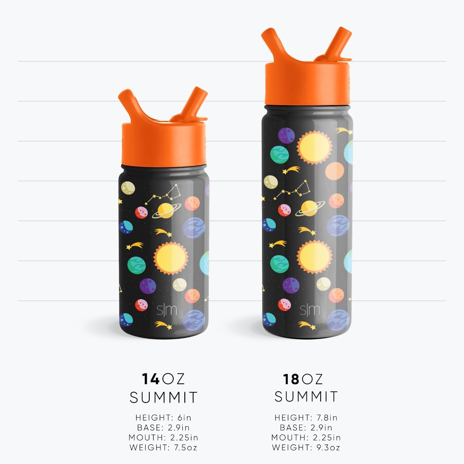 Detalle de Simple Modern Summit 415ml Borraccia con Cannuccia per Bambini in Acciaio Inossidabile - Modello Summit Solar System