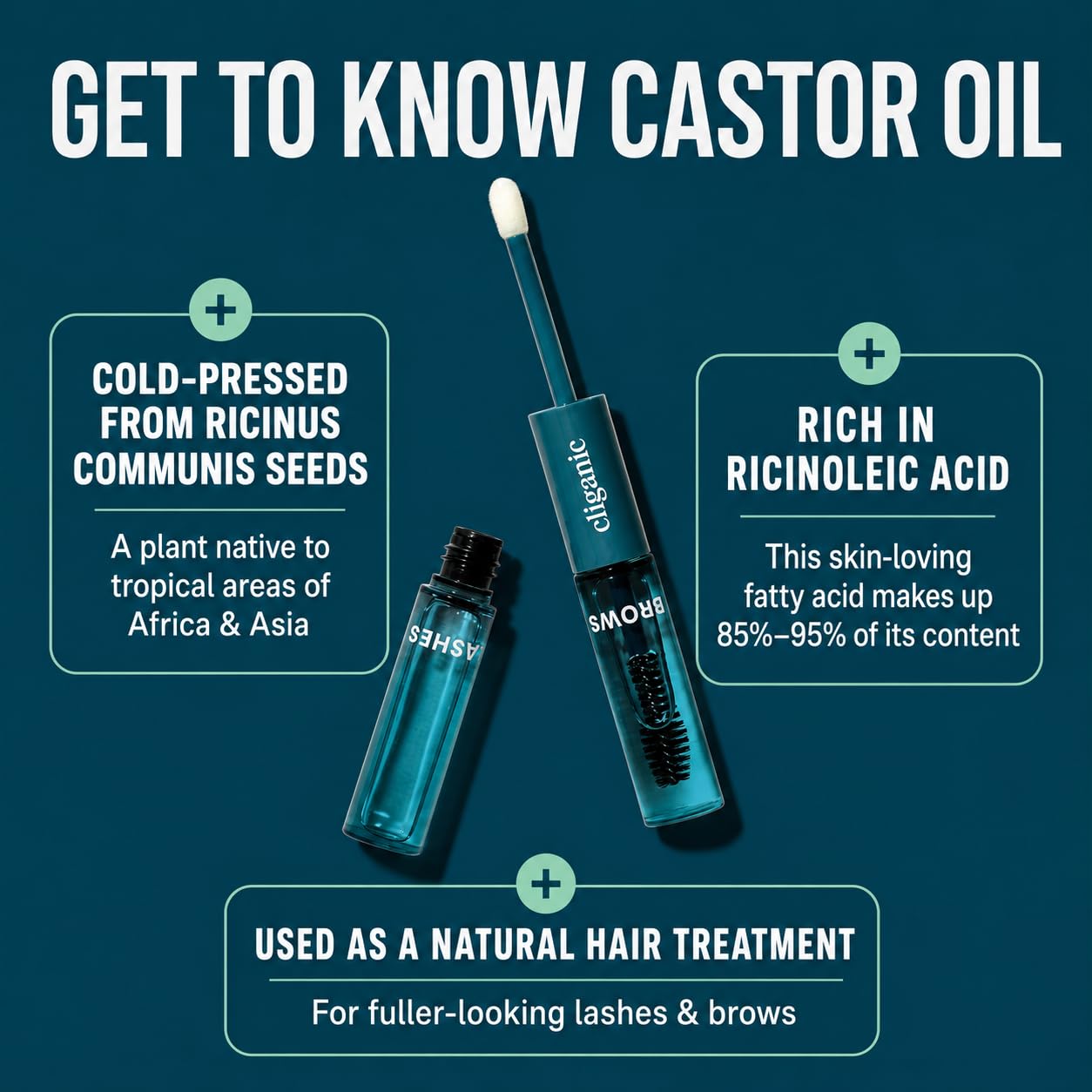 Thumbnail 3 de Cliganic Organic Cold-Pressed Castor Oil Lash and Brow Serum with Refillable Wand