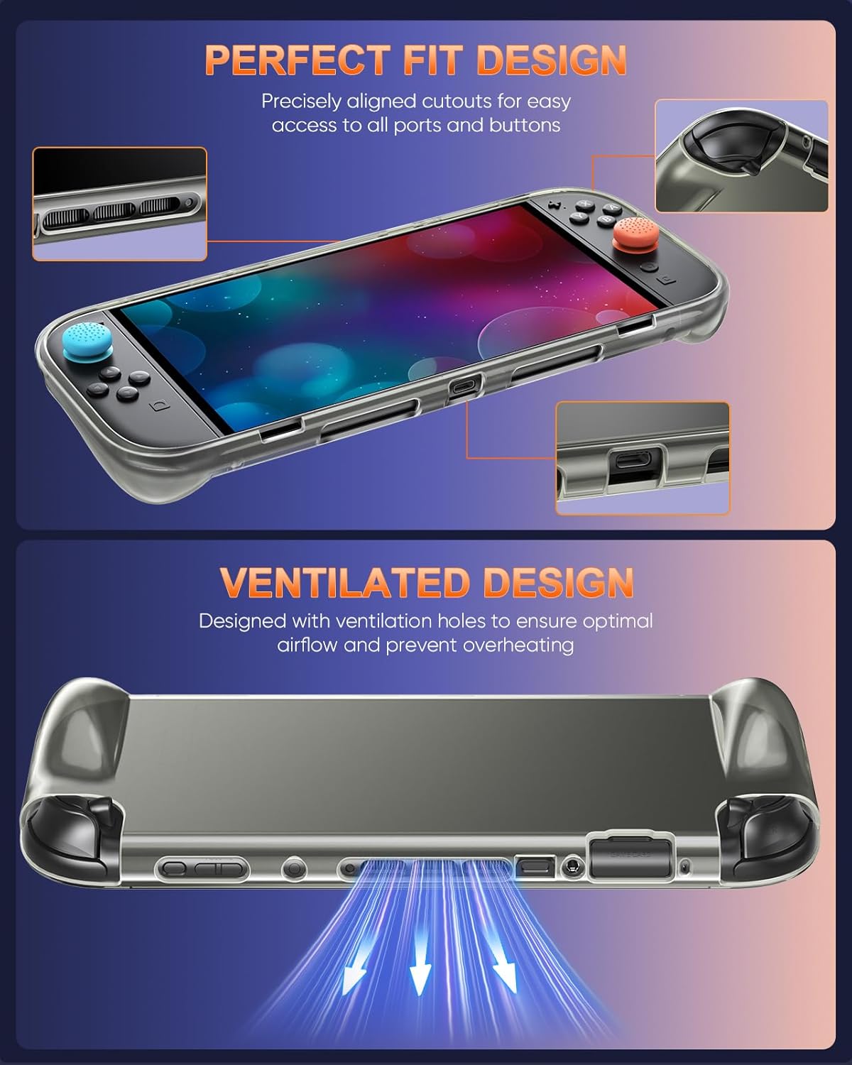 Thumbnail 2 de Soft TPU Case for Nintendo Switch 2 (2025) with 2 Screen Protectors & Thumb Grips (Clear Black)
