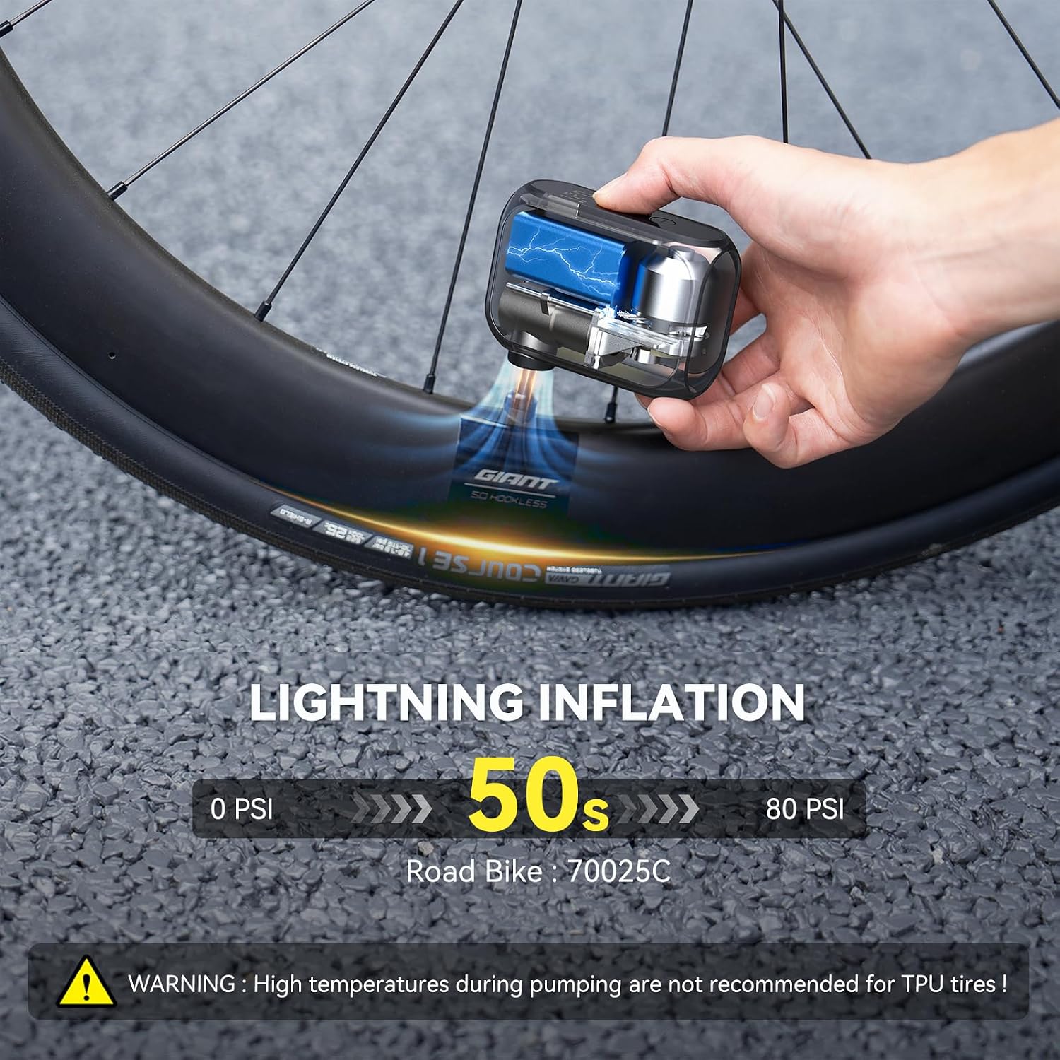 Detalle de Anoutway Tiny E-Pump: pompa per bicicletta portatile con spegnimento automatico e manometro LED