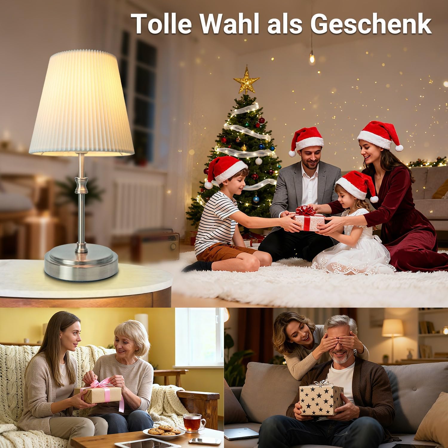 Detalle de HSLighting CT9 touchdimbare tafellamp 31,5 cm, zilver, 3 lichtstanden