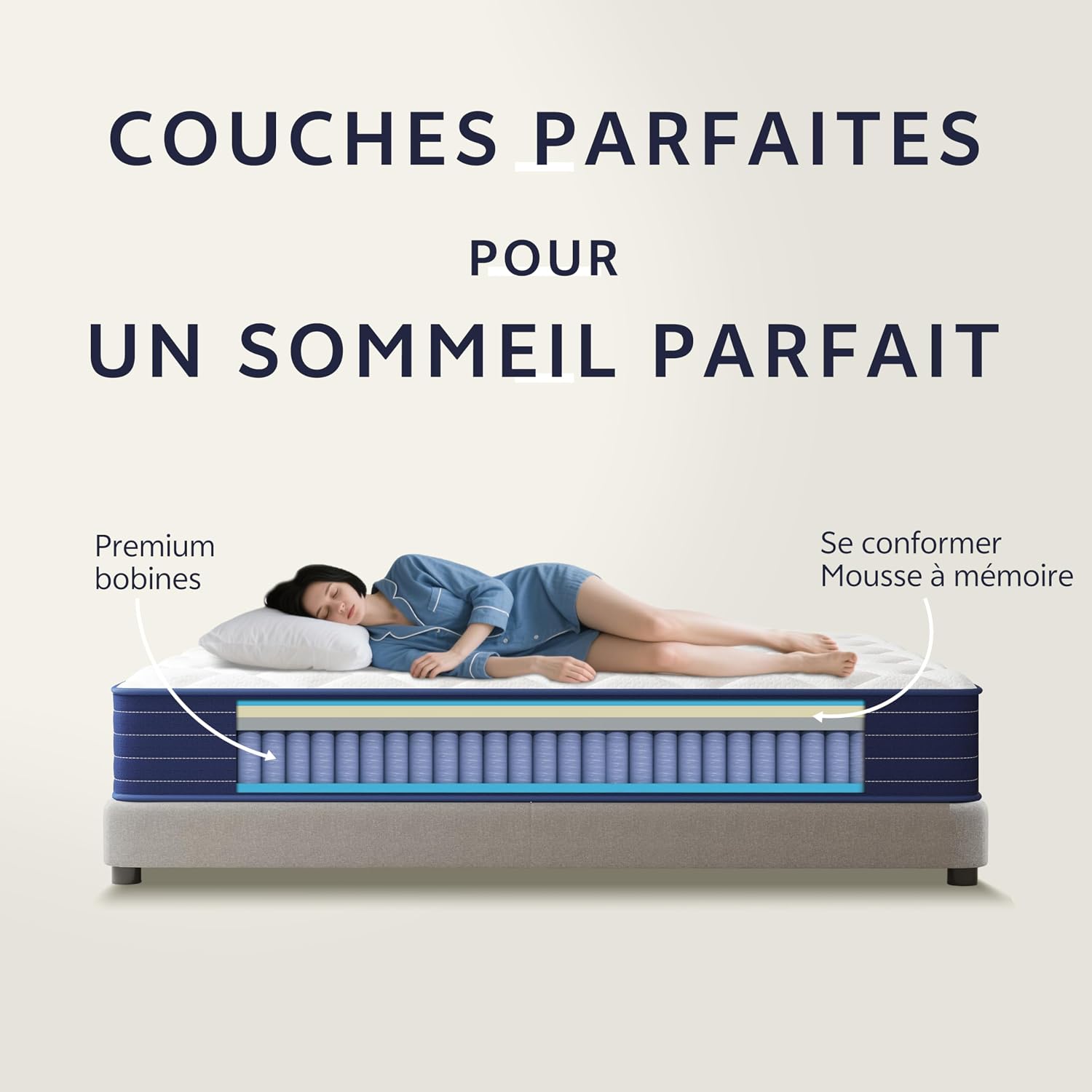 Detalle de PurrJoys Matelas simple 90x190x25 cm : mousse à mémoire de forme gel et ressorts ensachés 7 zones