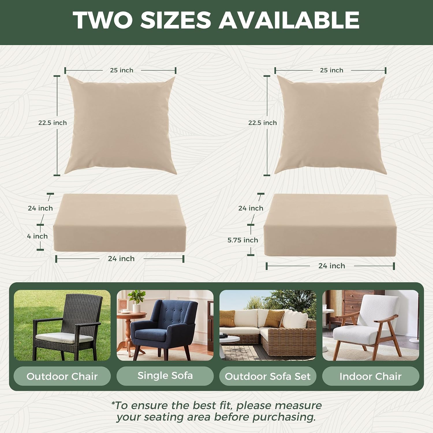 Detalle de Zonamat Outdoor Chair Cushions, 24 x 24 x 5.75-Inch