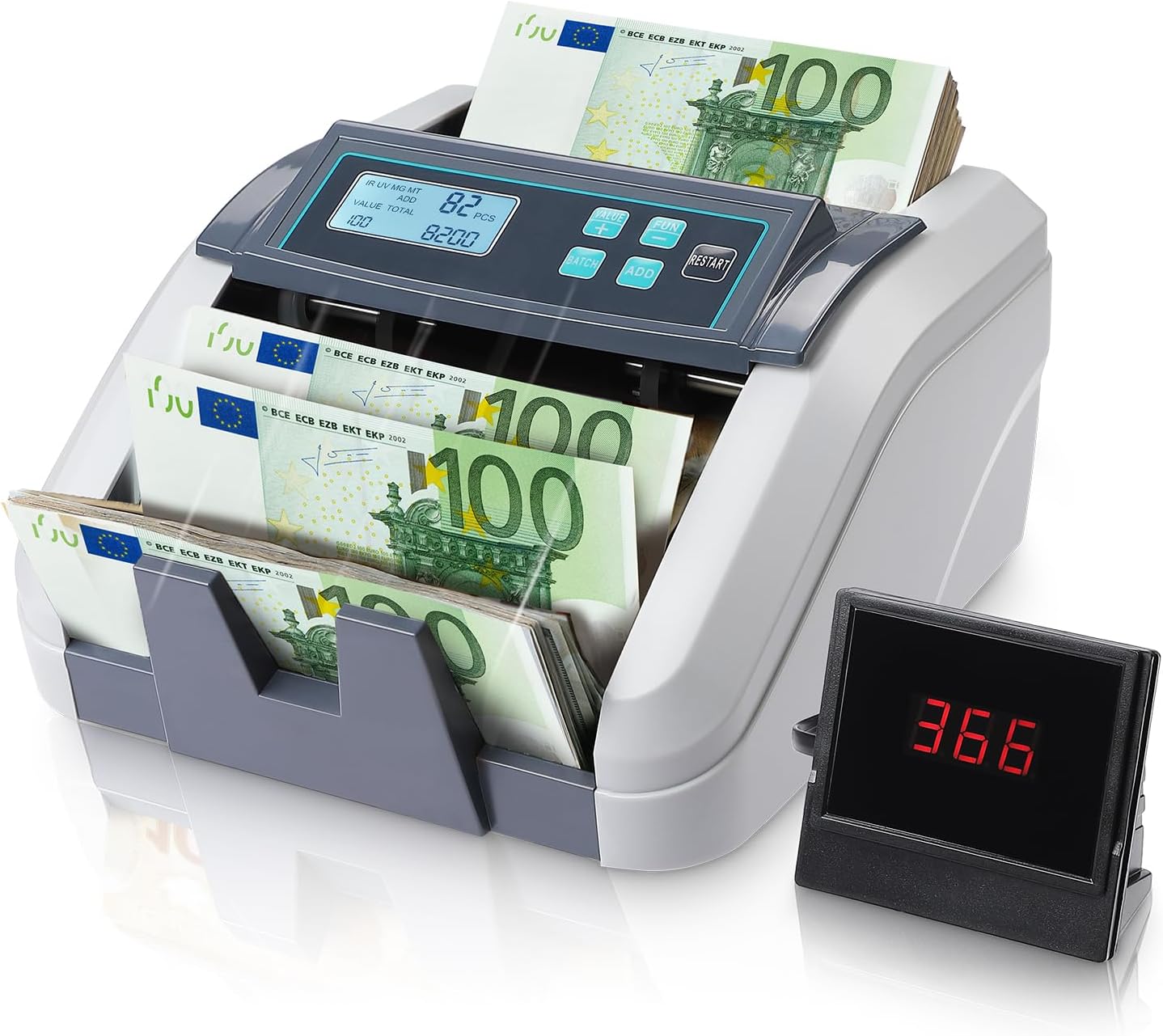 Detalle de MUNBYN IMC51 geldtelmachine met waarde-, batchmodus en UV/MG/IR/MT-detectie