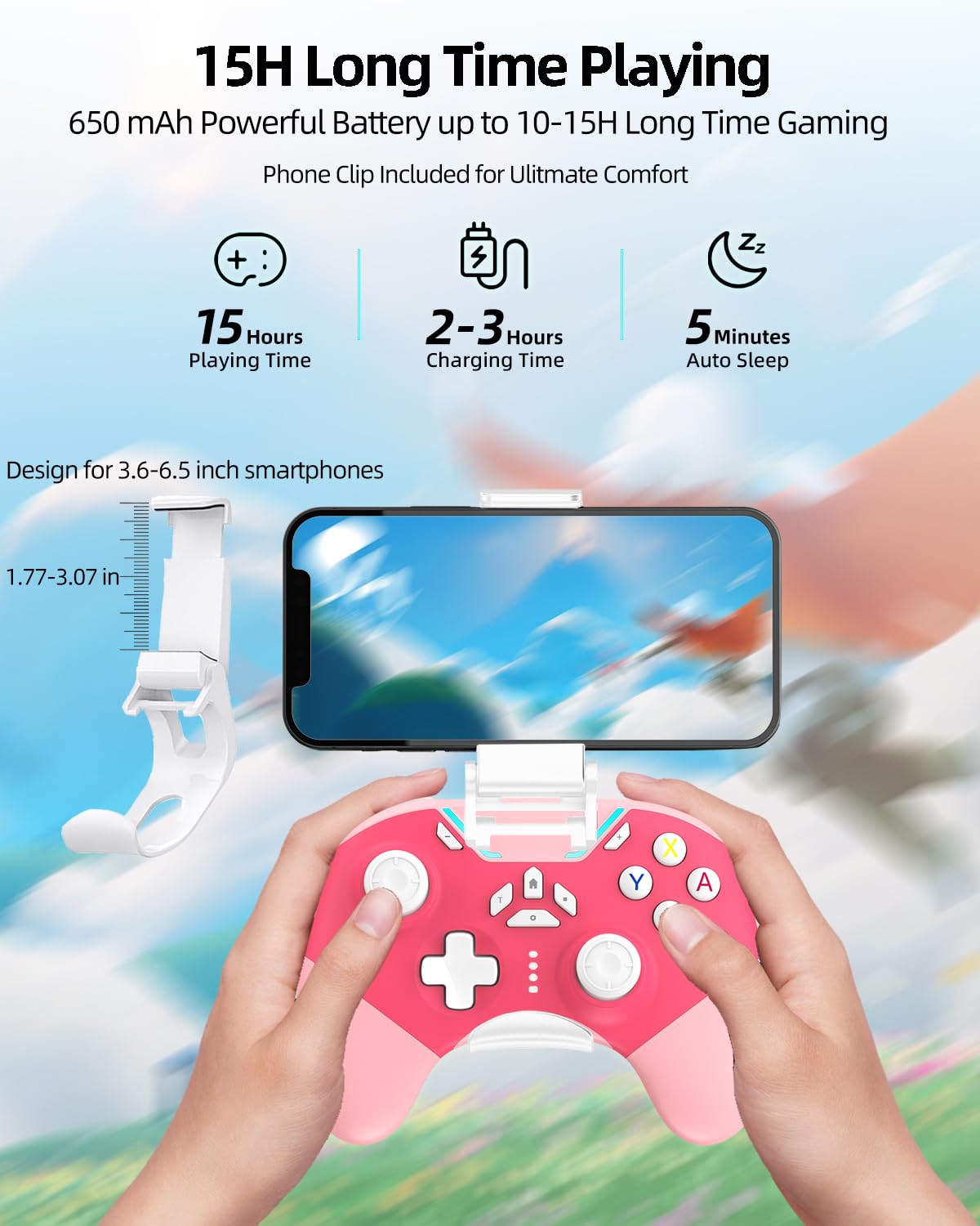 Detalle de Hall Effect iPhone Controller with Phone Clip – Wireless Bluetooth & USB-C Wired Gaming Controller