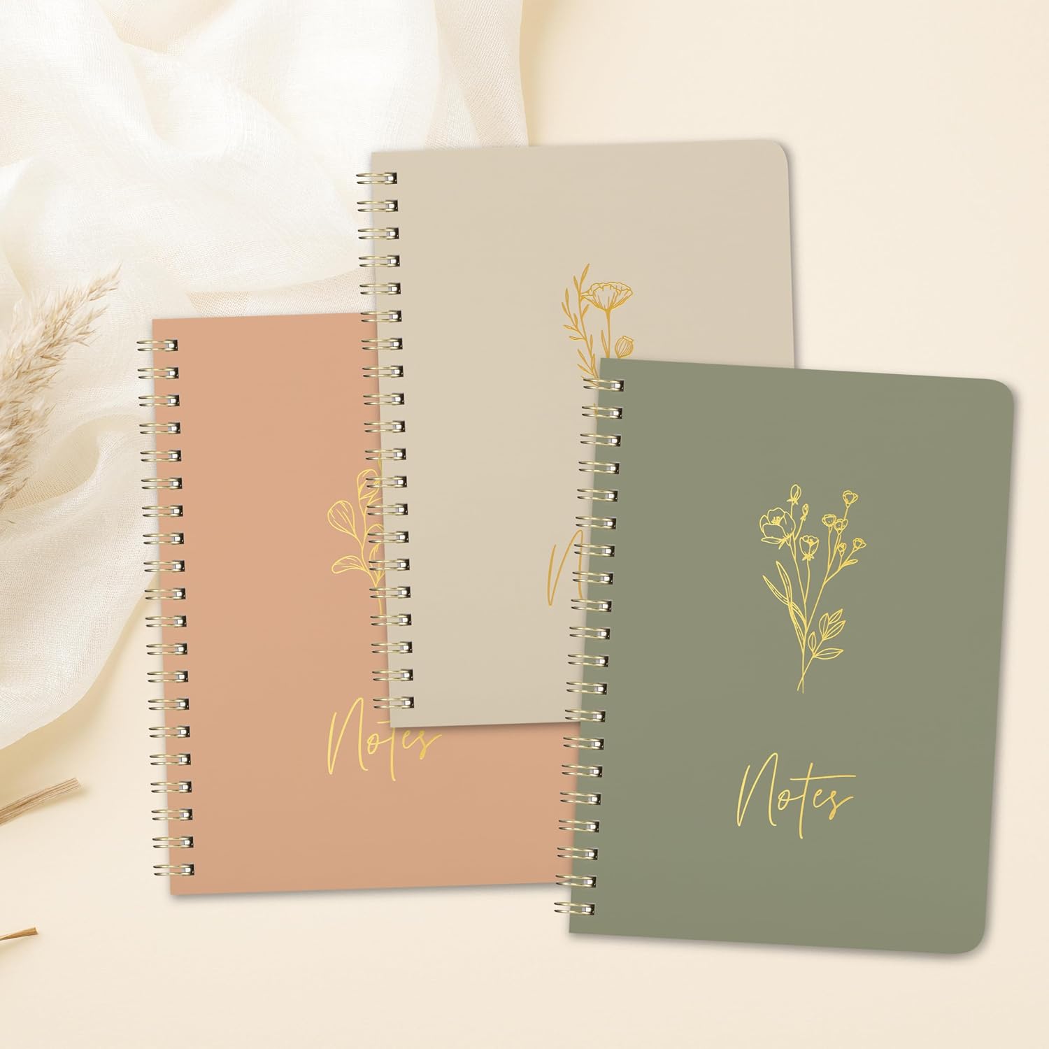 Detalle 2 de ZICOTO 7 x 5 College-Ruled Spiral Notebook Set of 3, Sage, Pink & Beige