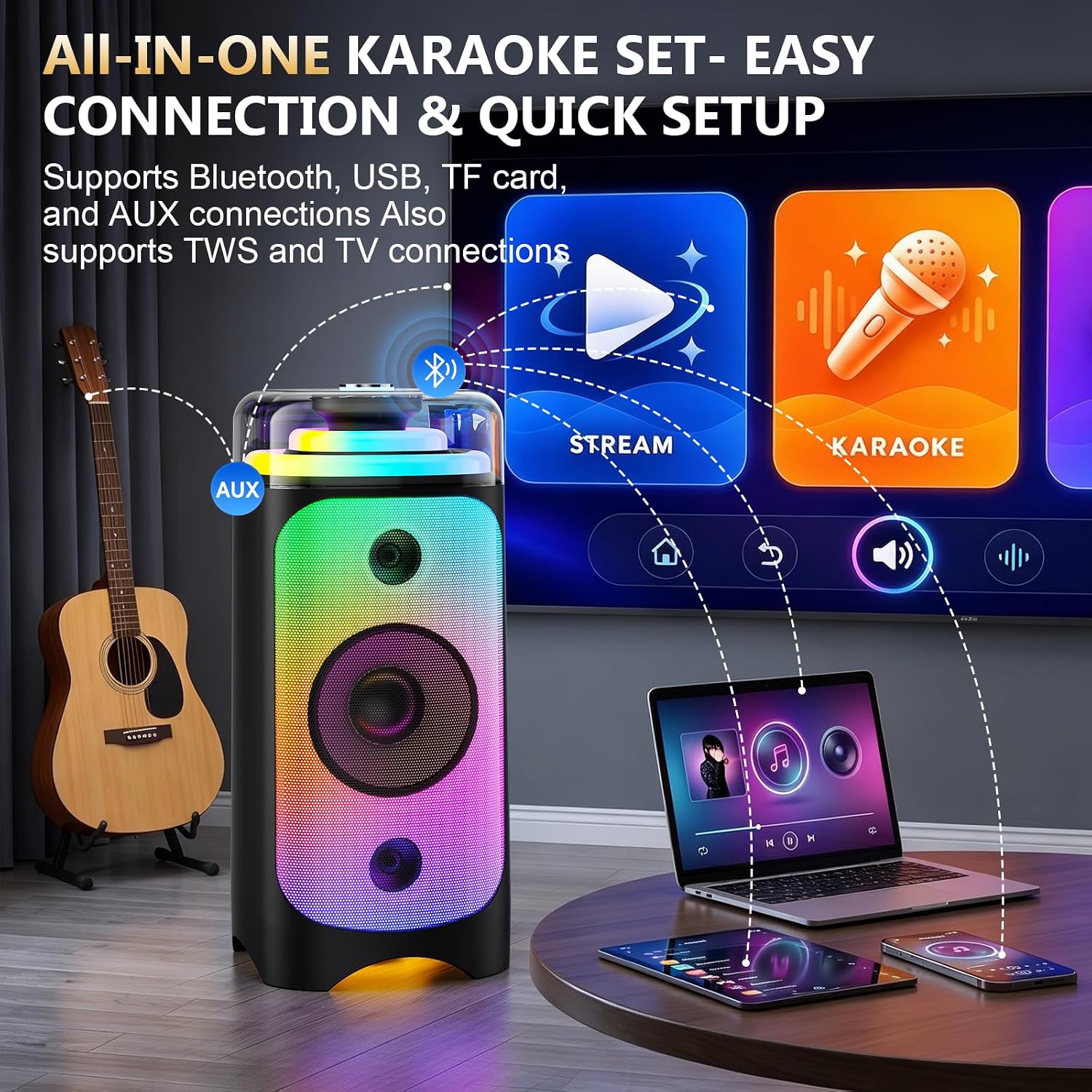 Thumbnail 6 de Jokmic T52-T 500W Karaoke Machine with 3 Drivers, 2 Wireless Mics and RGB Lights