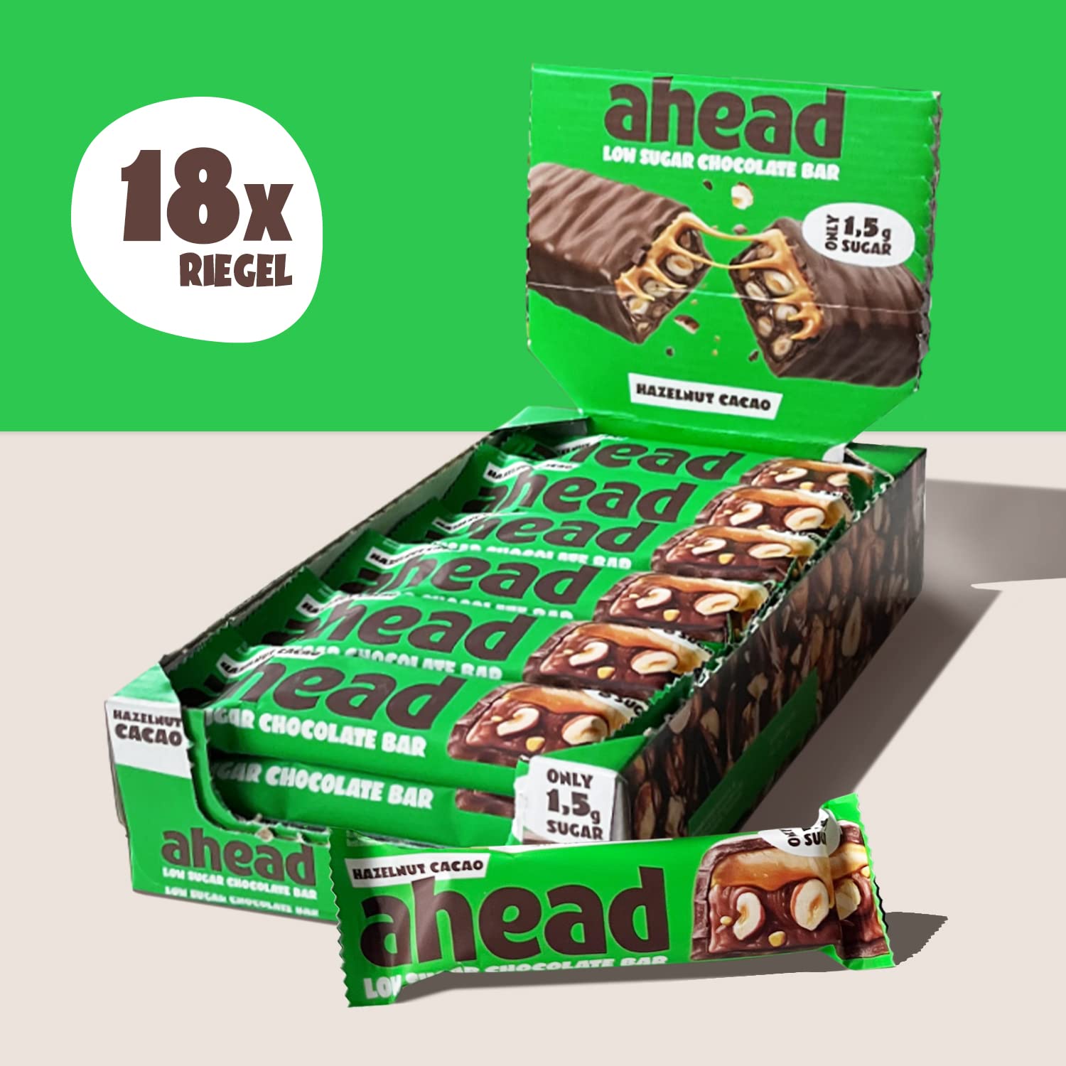 Thumbnail 3 de AHEAD Keto Riegel Haselnuss-Karamell mit echtem Kakao – 18 x 35 g, low carb ohne Zuckerzusatz