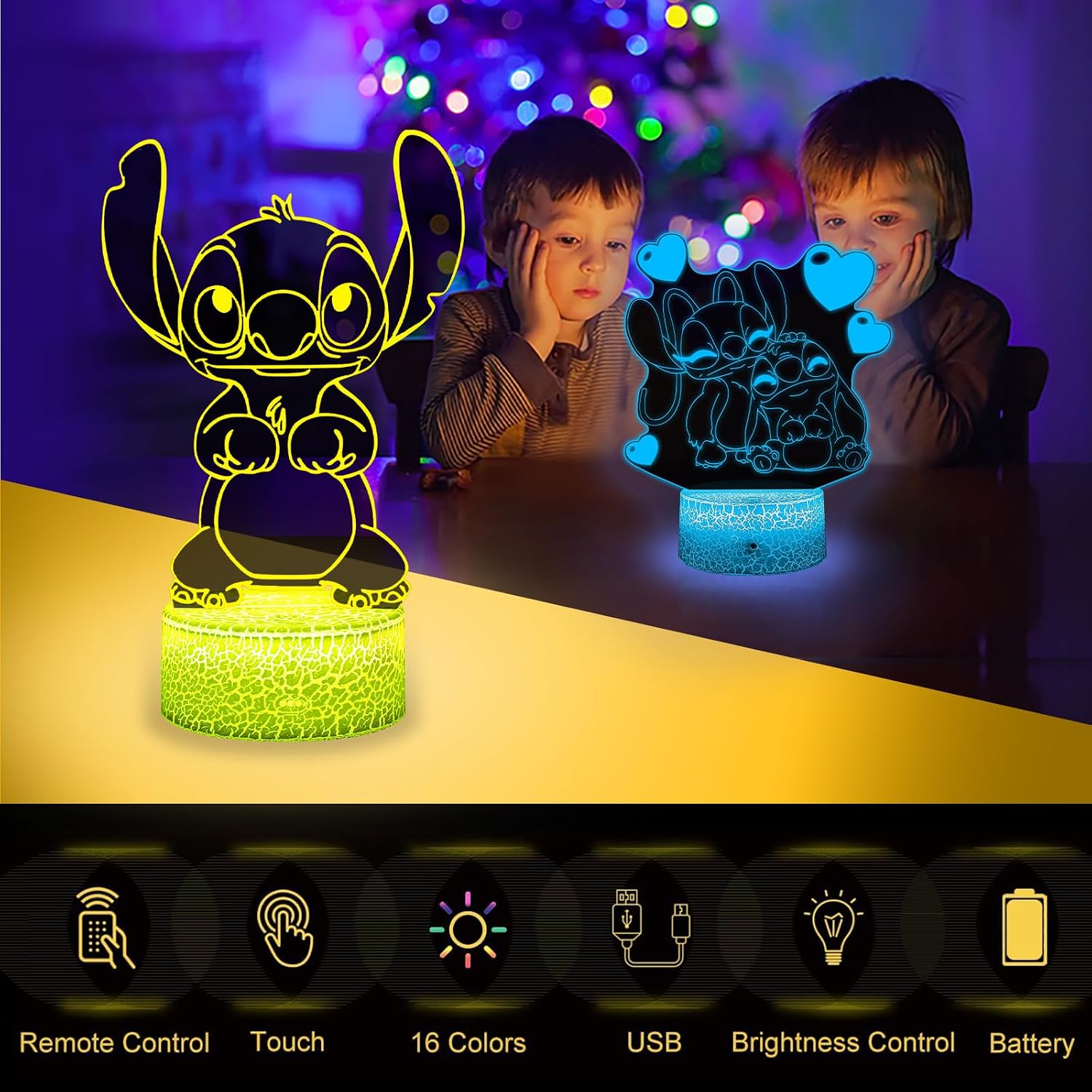 Detalle 2 de Stitch Night Light 16‑Colour 3D