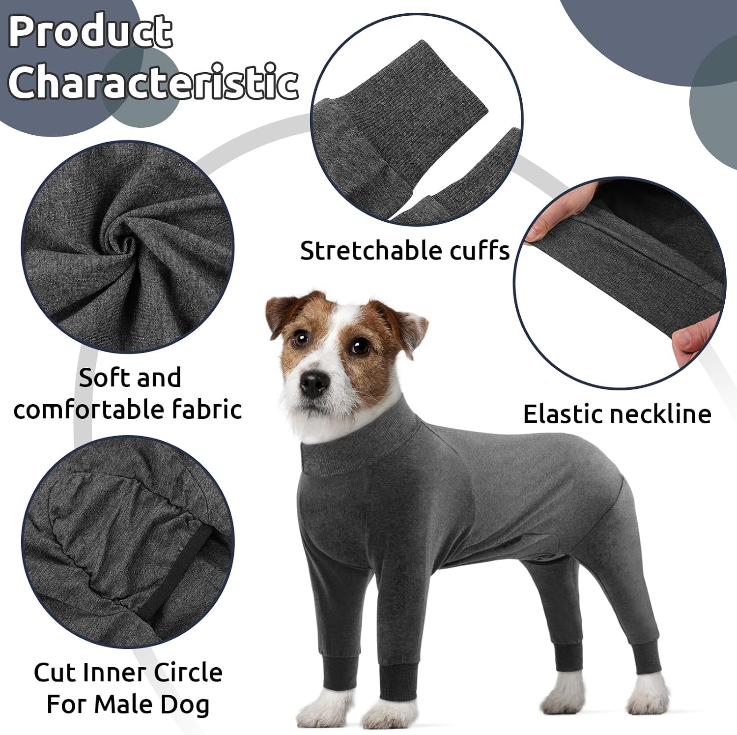Thumbnail 2 de CITÉTOILE Einteiler-Erholungsanzug für Hunde (Langarm), OP-/Wundschutz-Body – Grau, Größe M