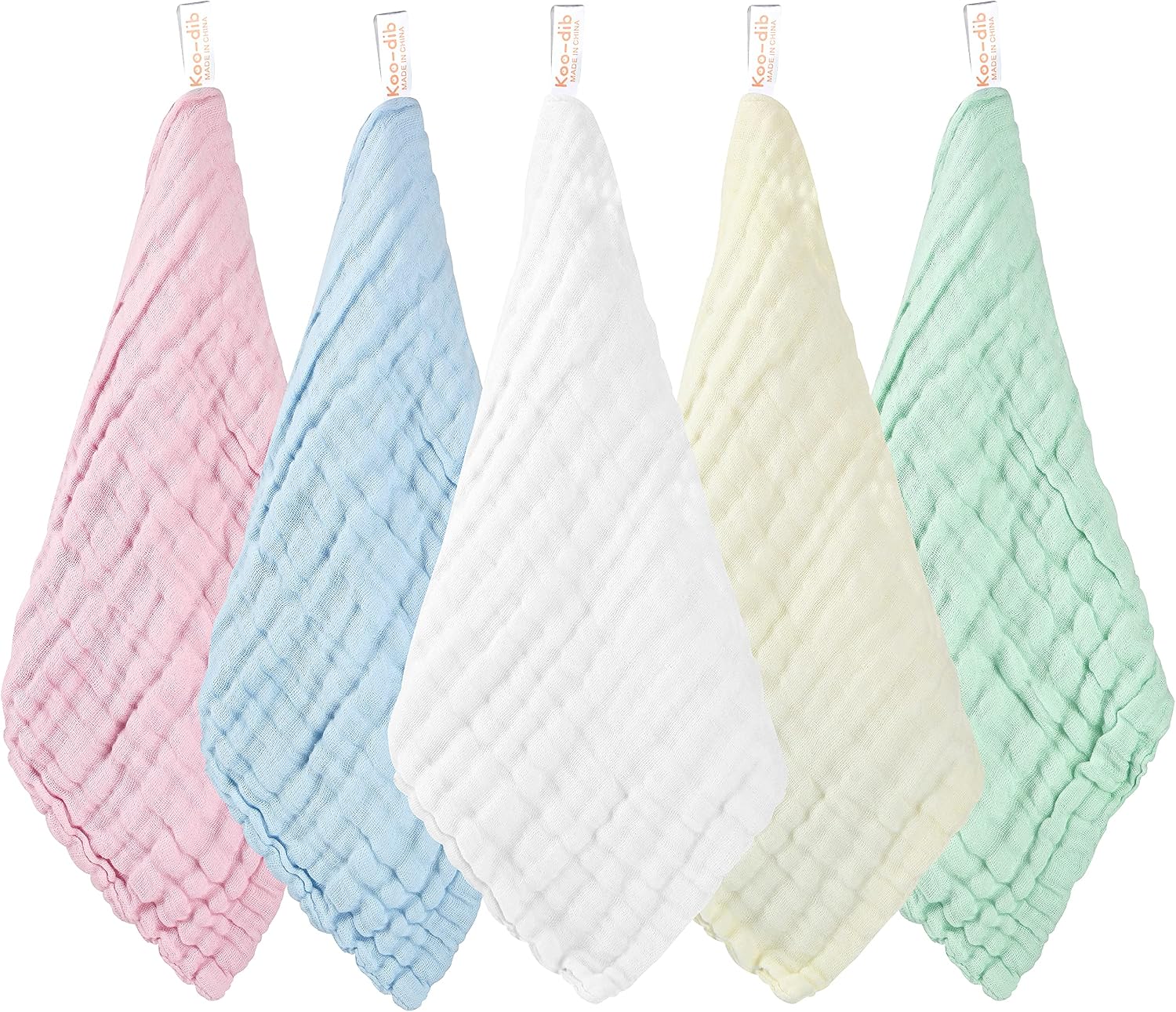 Thumbnail 1 de koo-dib Baby Muslin Squares Washcloths (10 Pack) 25x25cm – Safe, Reusable Muslin Cloths for Newborns
