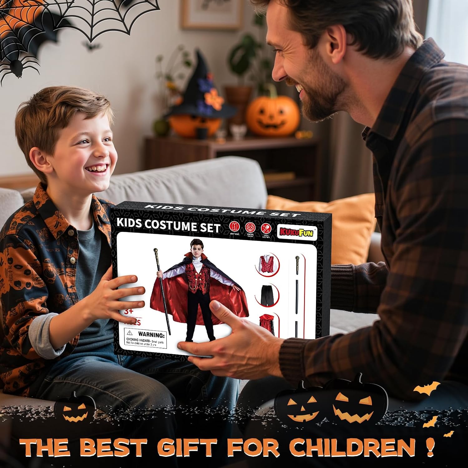 Thumbnail 4 de KukuFun Vampire Costume Set for Kids with Reversible Cape, Shirt, Pants & Scepter