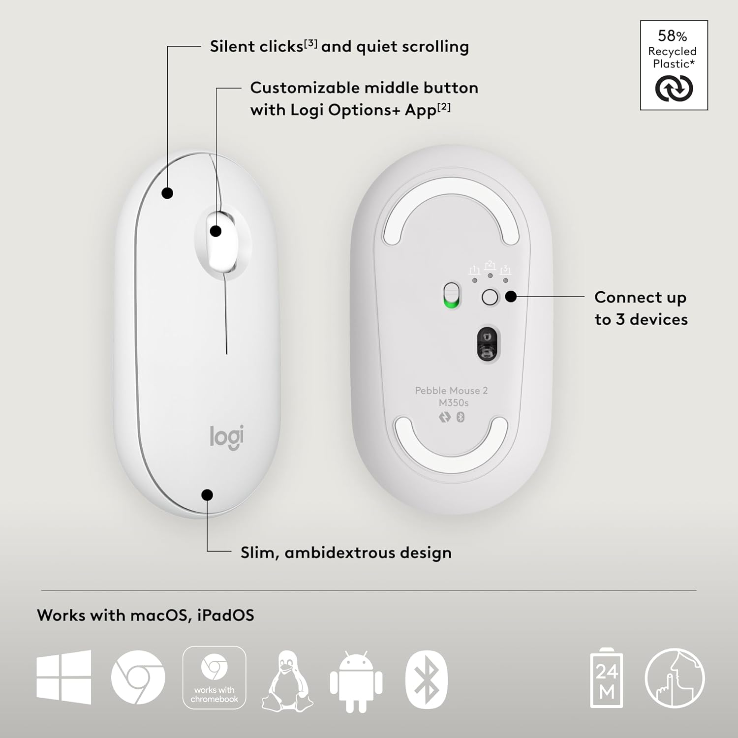 Thumbnail 6 de Logitech Pebble Mouse 2 M350s Slim Bluetooth Wireless Mouse