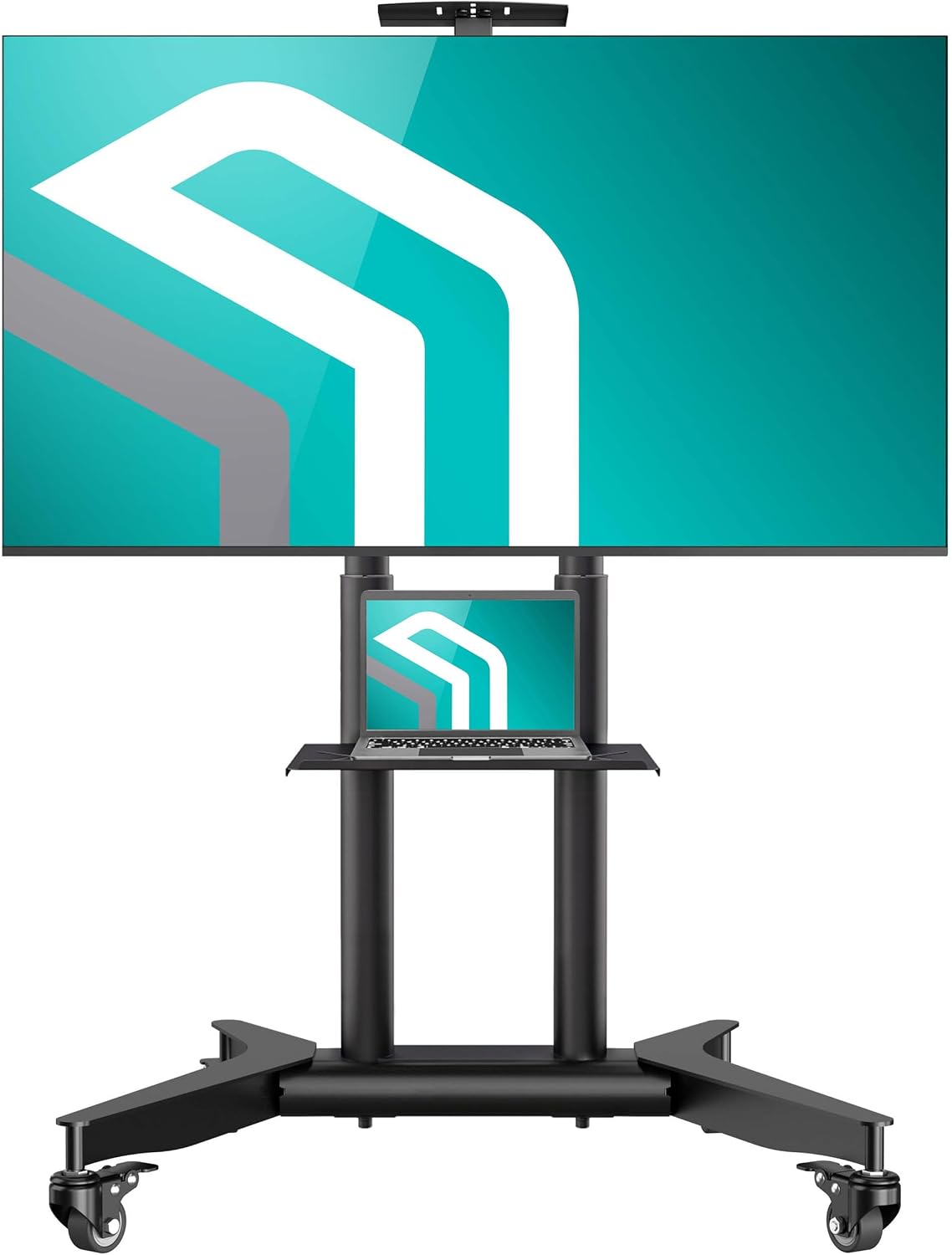 Detalle de ONKRON TS1571-B supporto TV da pavimento 32–75 pollici con ruote, mensola e altezza regolabile
