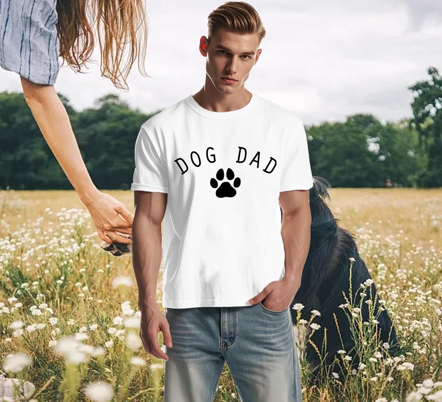 Detalle de Qskall Mens T Shirt Dog Dad – Funny Dogfather Tee
