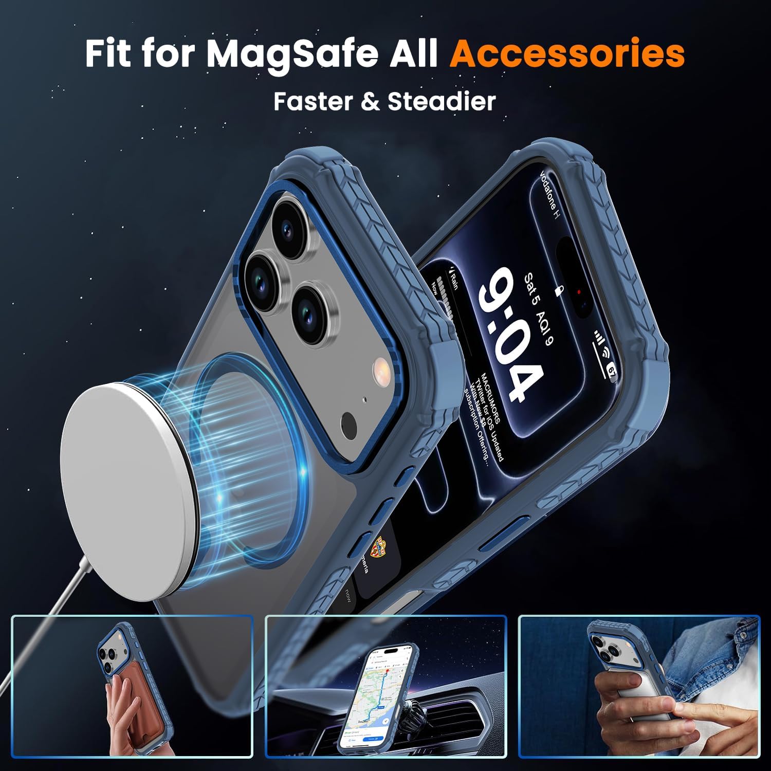 Detalle de DEERLAMN IP17PROCASE01 Magnetic iPhone Case, Matte Blue, MagSafe-Compatible
