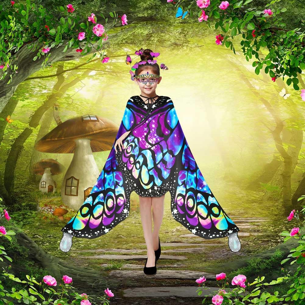 Thumbnail 5 de AUYAO Costume da Farfalla per Bambini – Mantello con Ali, Maschera, Fascia e Adesivi (4 pezzi) – Colorato