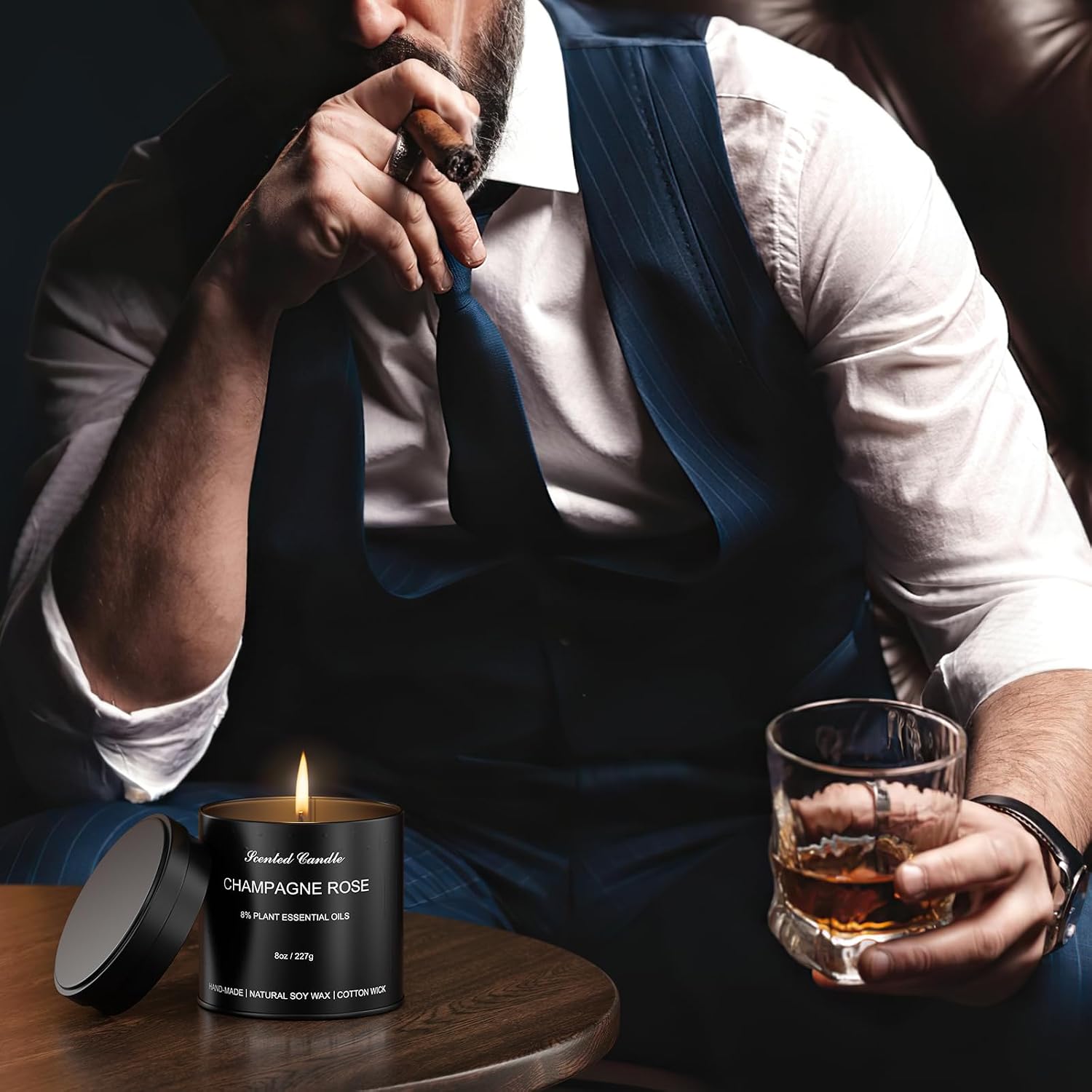 Detalle de 6-Pack Scented Candles for Men – Whiskey Tobacco & More in a Premium Gift Box