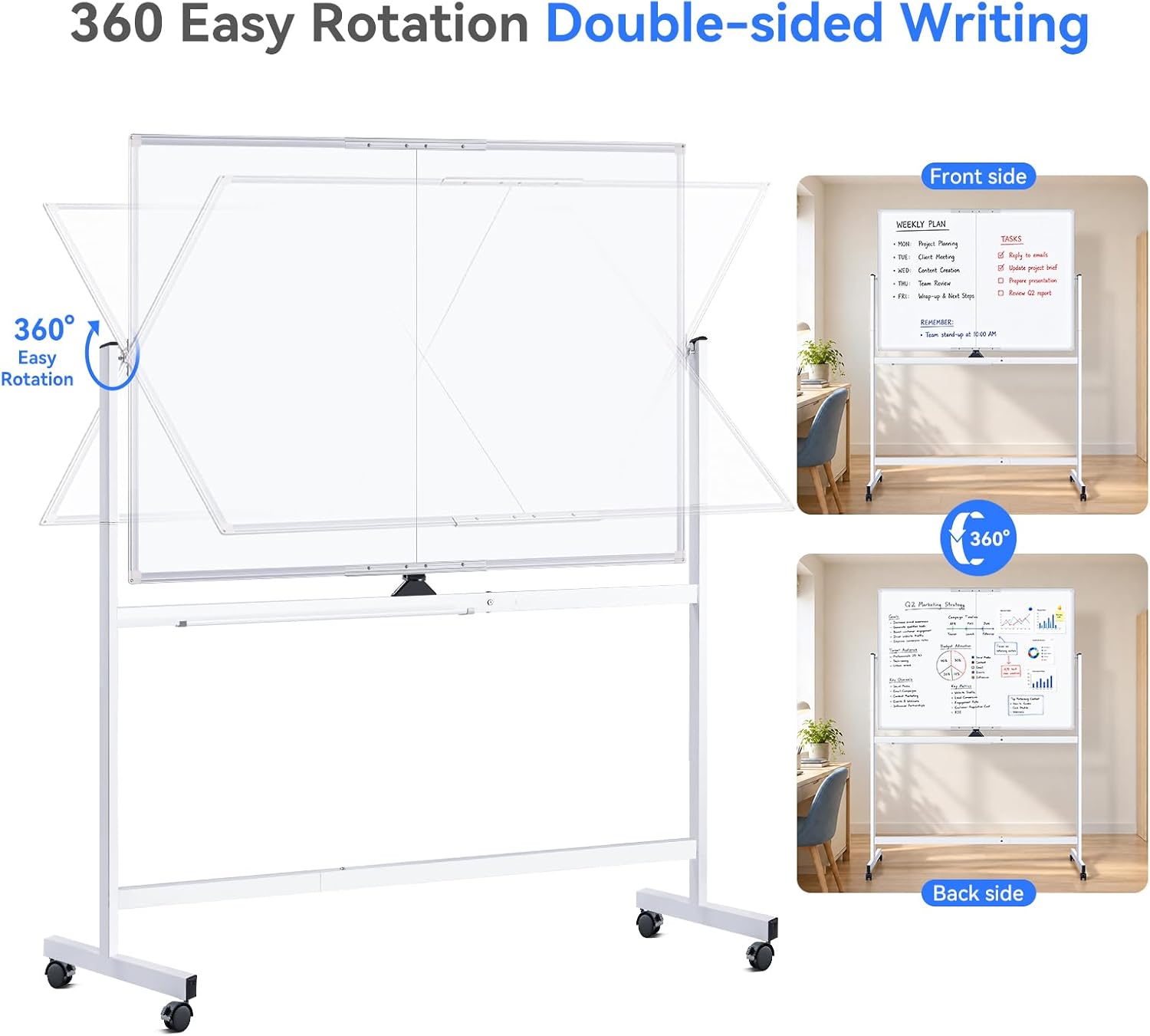 Detalle de maxtek 48 x 36 in Rolling Magnetic Whiteboard, Double-Sided and Wheeled