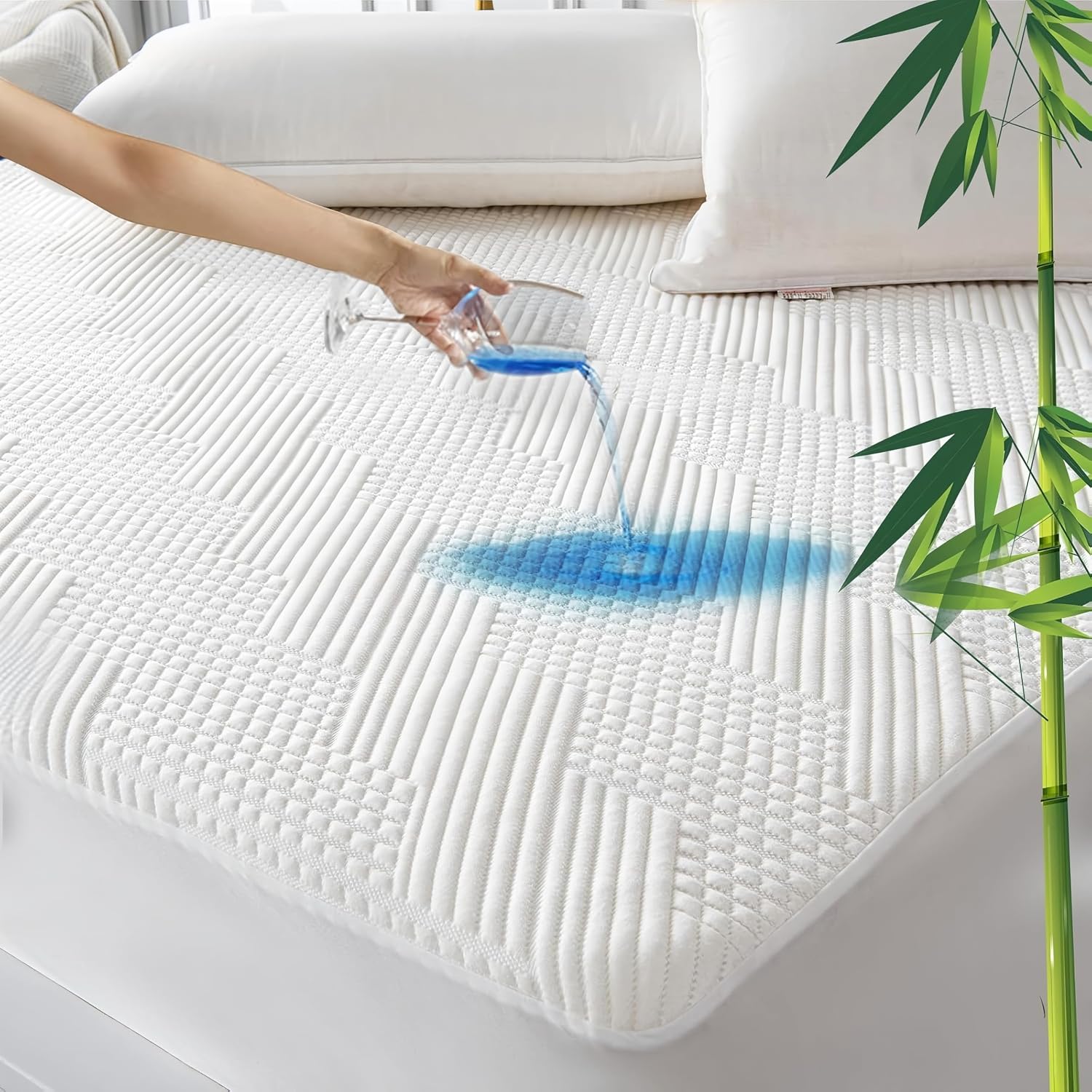 GRT Protège matelas en fibre de bambou imperméable et respirant certifié Oeko-TEX (140 x 190 x 30 cm)