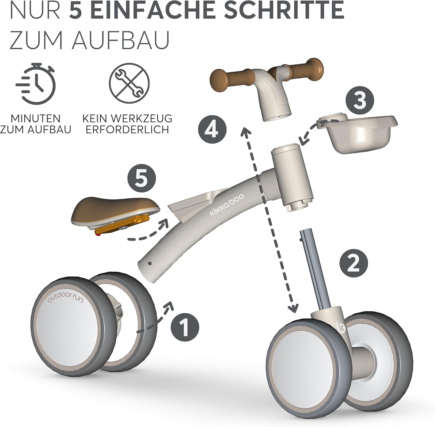 Detalle de KikkaBoo ZIPI Laufrad ohne Pedale mit Korb – verstellbar, Aluminium, sicher