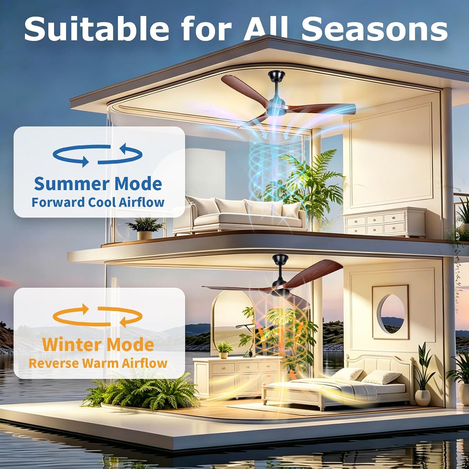 Detalle 2 de MuyuTc MY-CF02-NL52-Walnut 52-Inch Ceiling Fan with Remote, Walnut, No Light