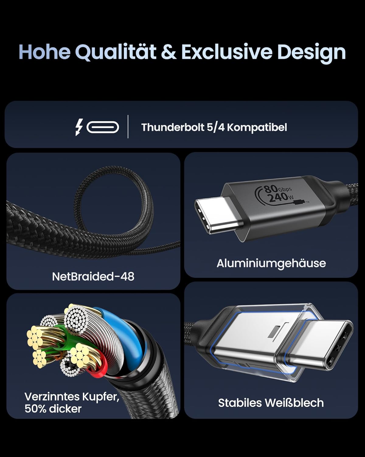 Thumbnail 4 de Silkland USB4 V2.0 für Thunderbolt 5 Kabel (3 m) – 80 Gbps, bis 120 Gbps Bandwidth Boost, PD3.1 bis 240 W