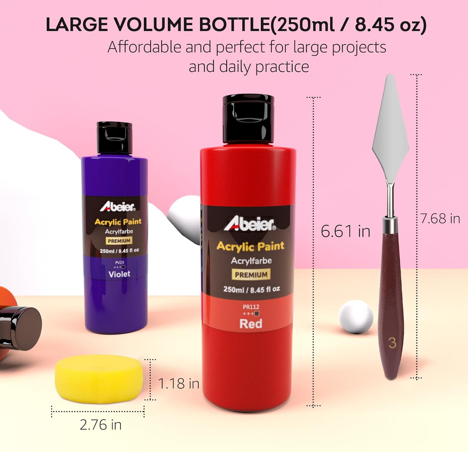 Detalle de ABEIER Bulk Acrylic Paint Set (20 Colors, 250 ml each) – Matte Finish for Beginners and Students