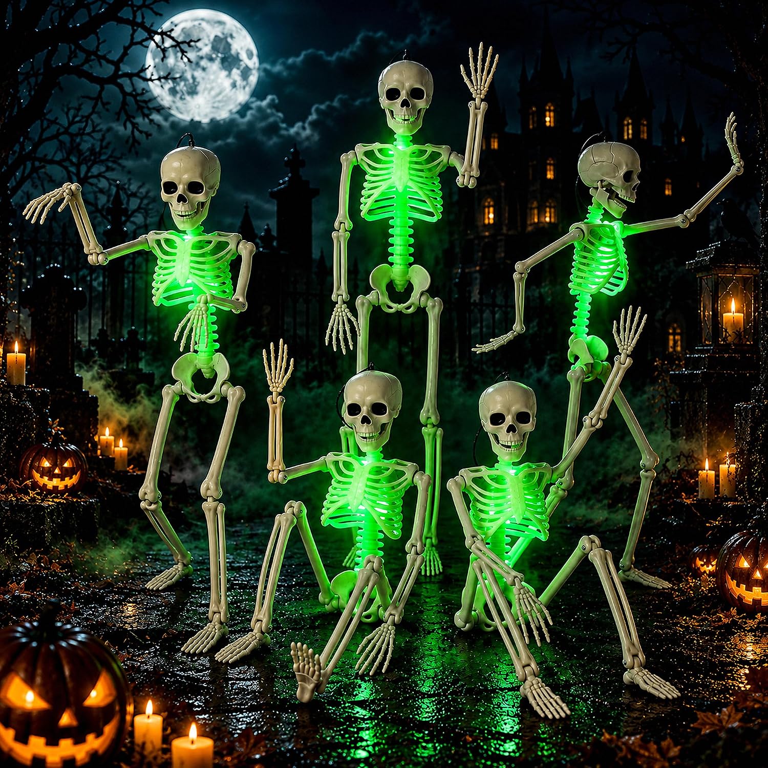 Detalle de Kelool 16-Inch Light-Up Skeleton Decorations, 5-Pack with Poseable Joints