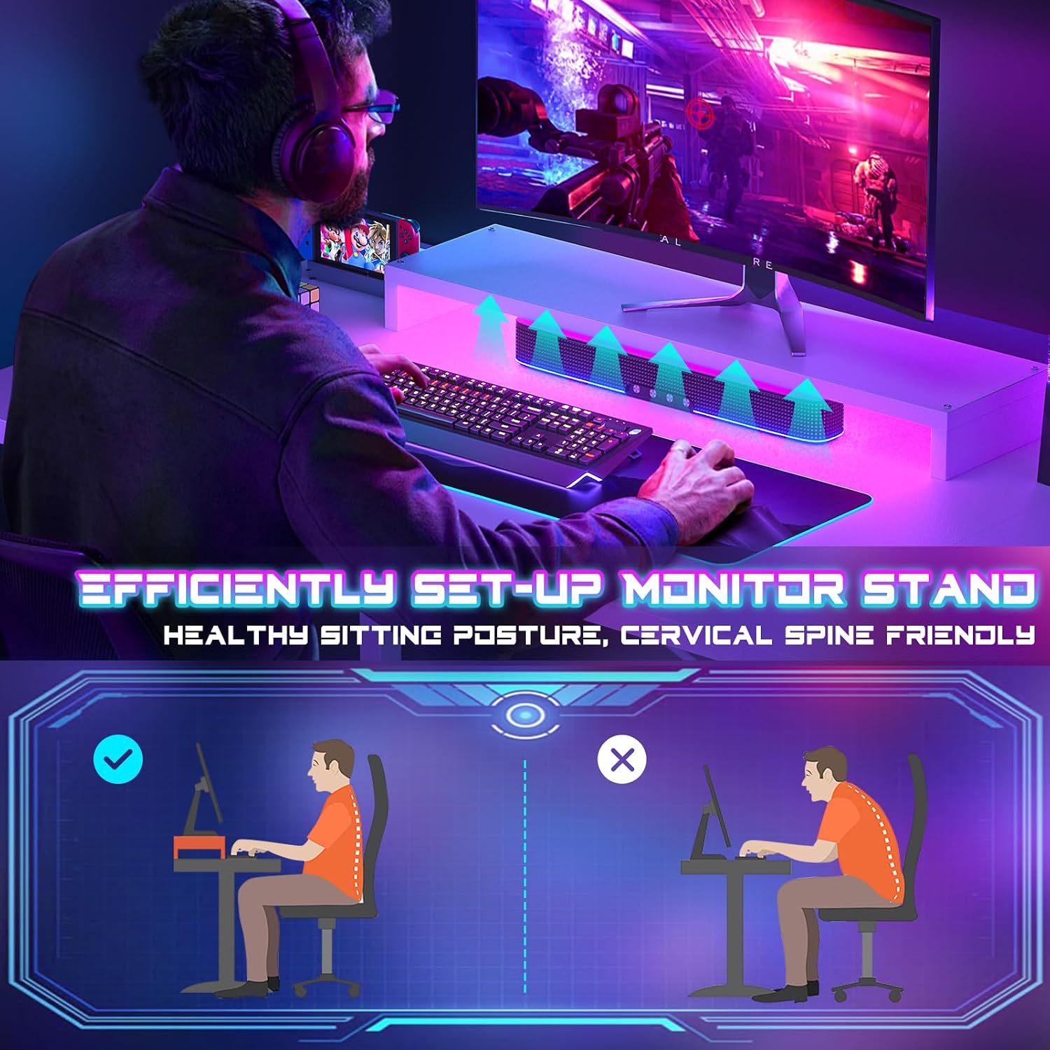 Thumbnail 4 de iSunirm Gaming Desk with LED Lights