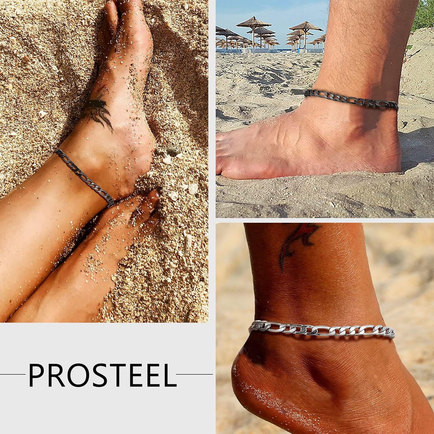 Thumbnail 1 de PROSTEEL Cavigliera a Catena Regolabile Set Impilabili – Estetica Tricolore, Minimalismo per Vacanze al Mare