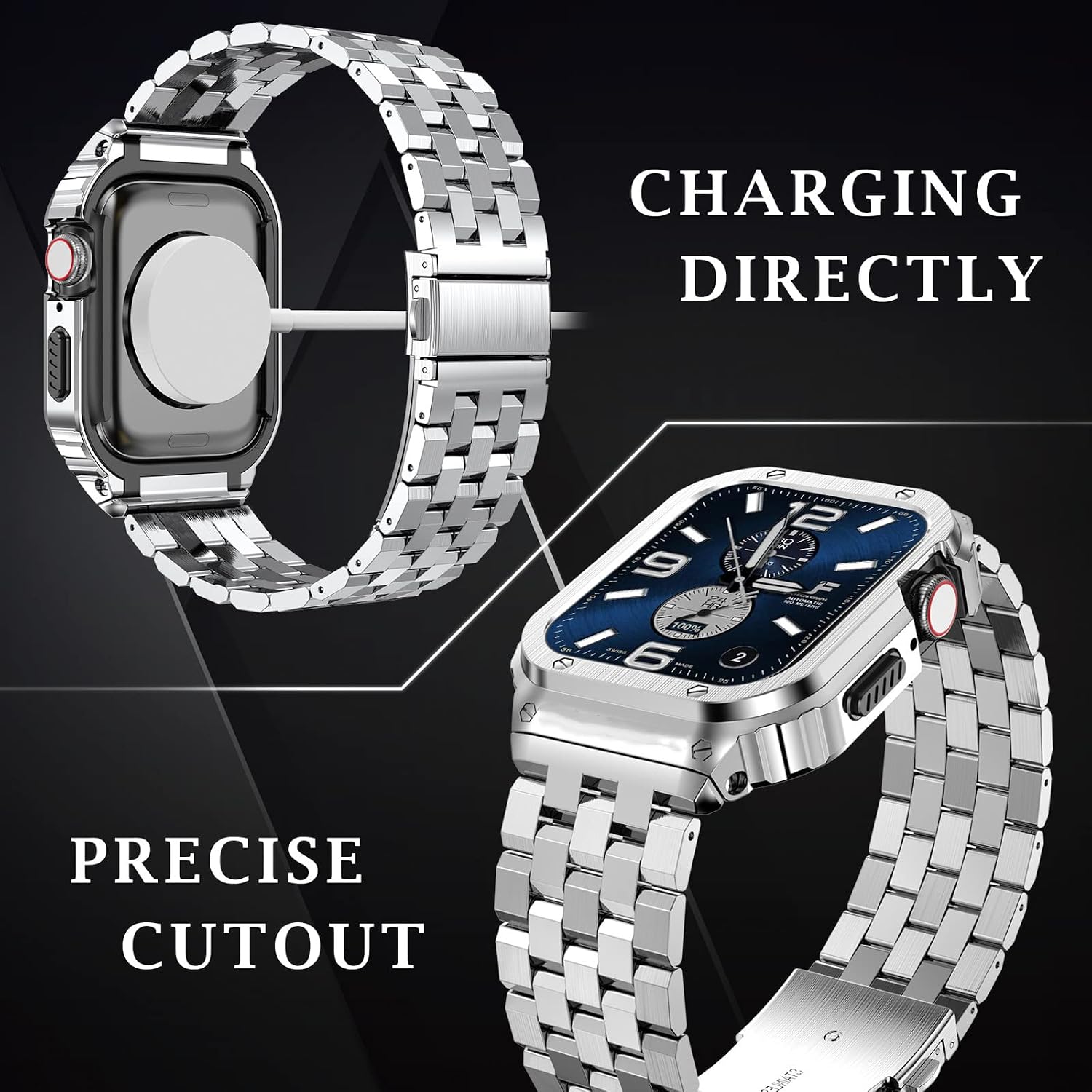 Detalle de SUPLINK Stainless Steel Case with Strap for Apple Watch Ultra 3/2/1 & SE 3/2/1 & Series 11–1 (49–38mm)