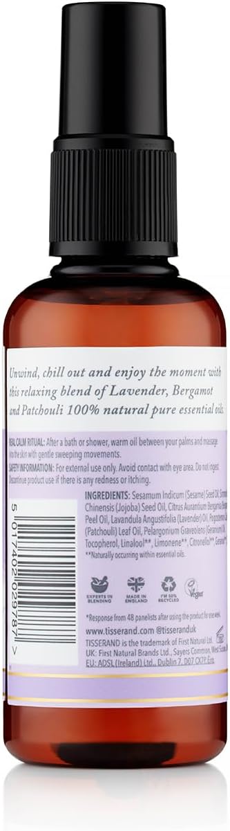 Detalle de Tisserand Real Calm Massage & Body Oil: 100% Pure Essential Oil Blend (Lavender, Bergamot & Patchouli) 100ml