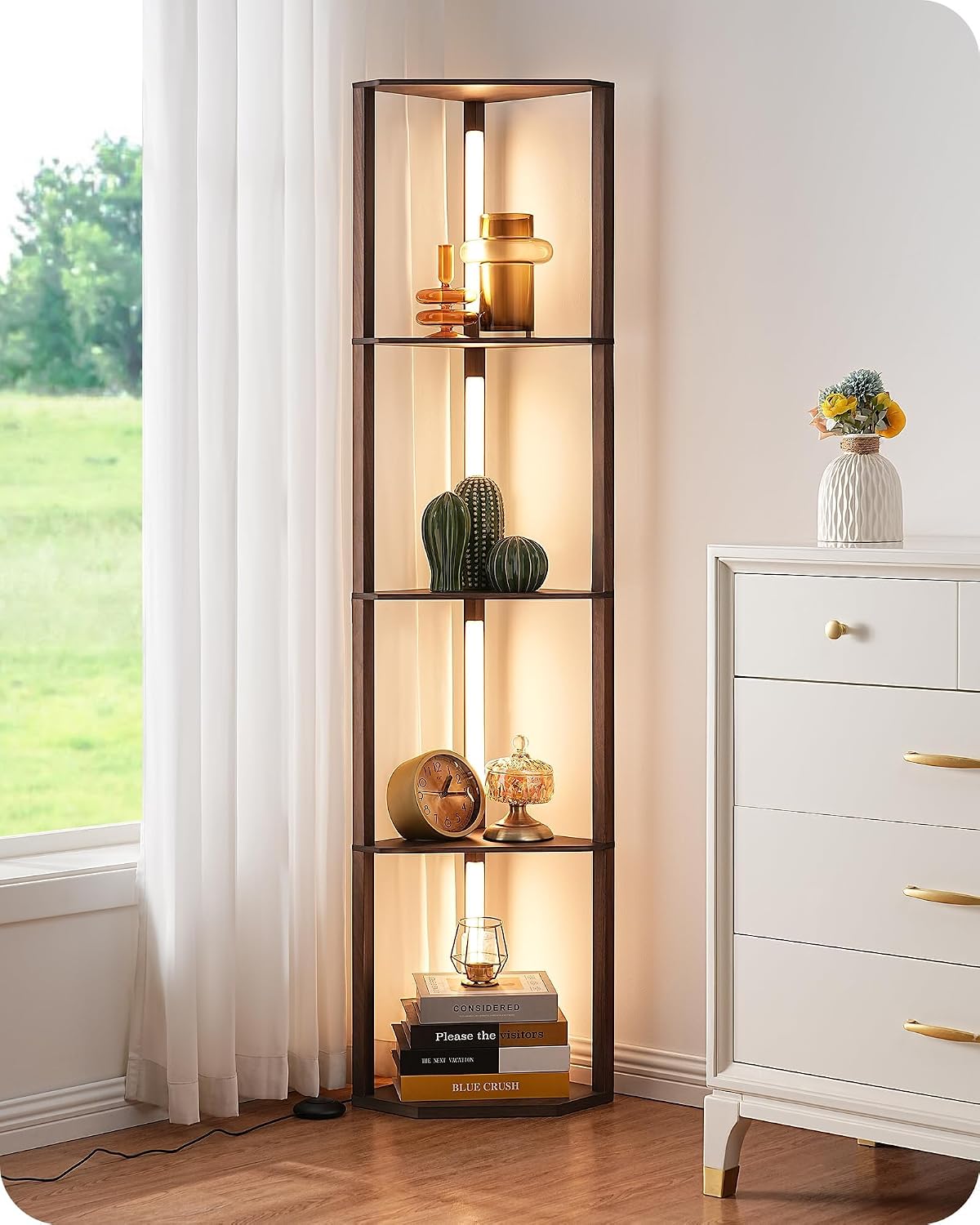 Detalle de EDISHINE Stehlampe 4 Holz-Regal