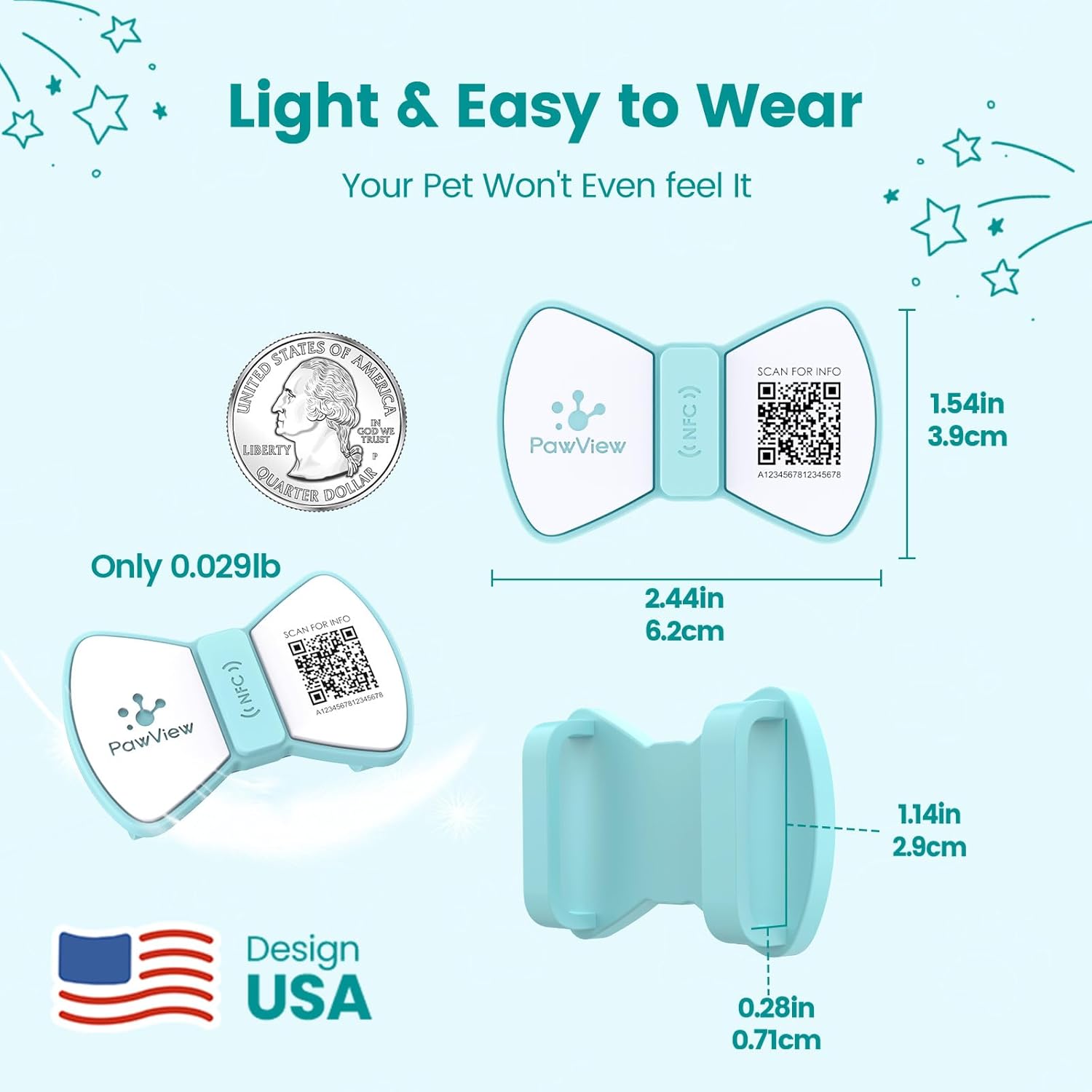 Detalle de Bow Tie Blue QR Code Dog ID Tag UK with NFC — Waterproof Silicone, No Subscription